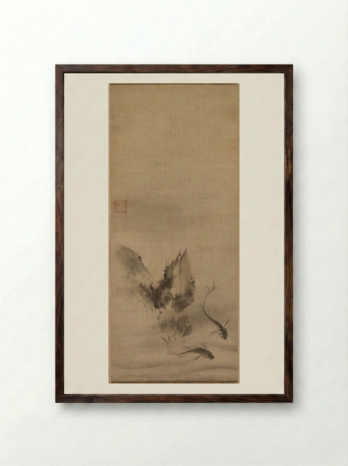 Fish and Rock - Rinkyo - Framed Print Dark Wood