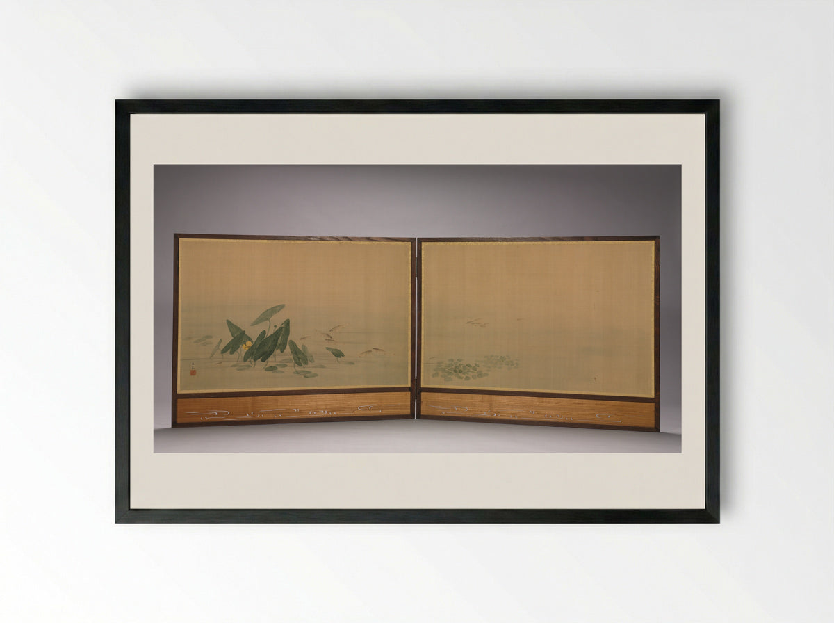 Fish in a Lotus Pond - Ōhara Donshū - Framed Print Black