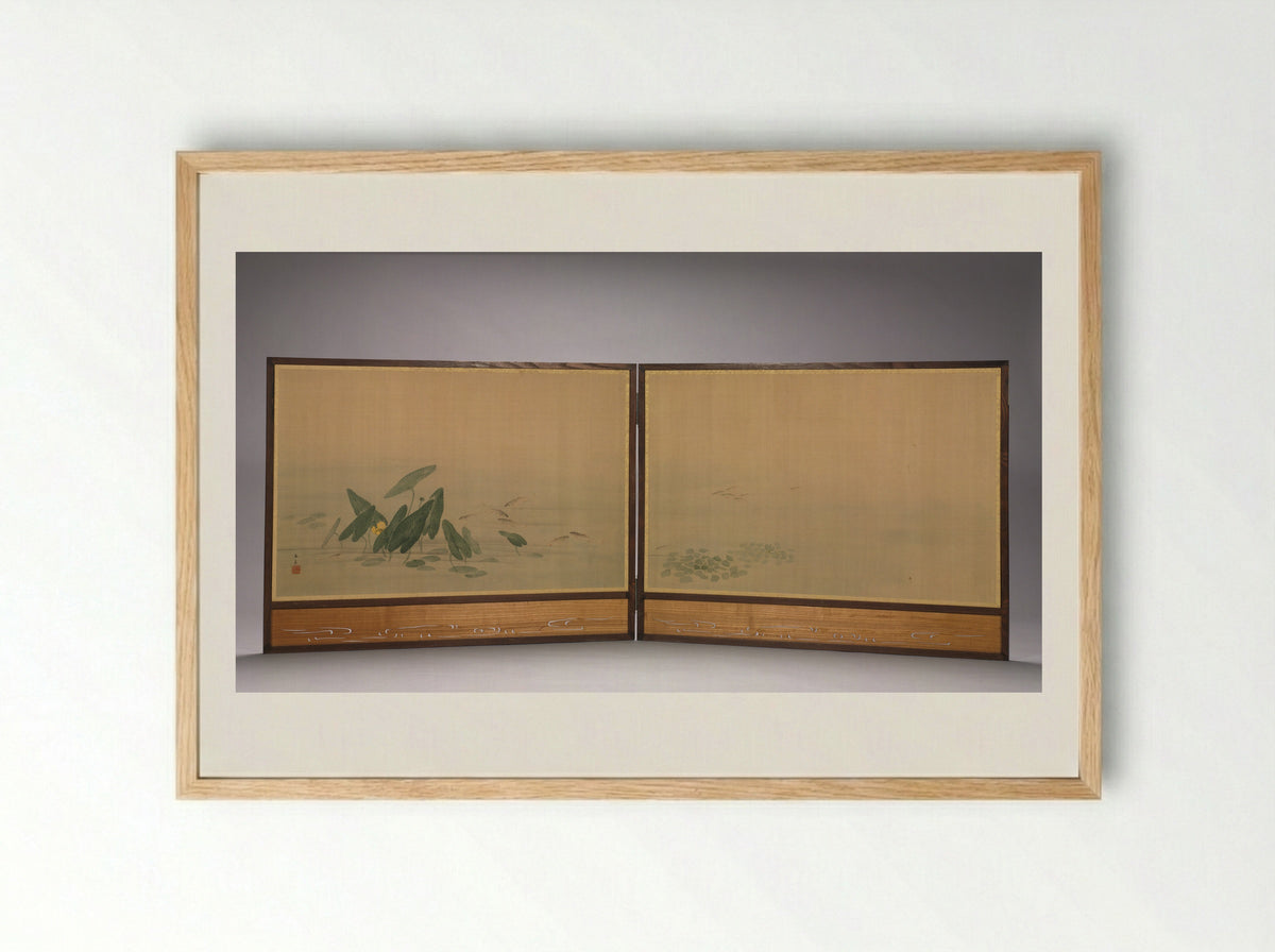 Fish in a Lotus Pond - Ōhara Donshū - Framed Print Wood