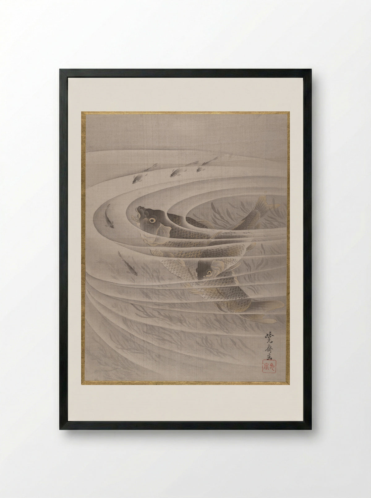 Fish in a Whirlpool - Kawanabe Kyōsai - Framed Print Black