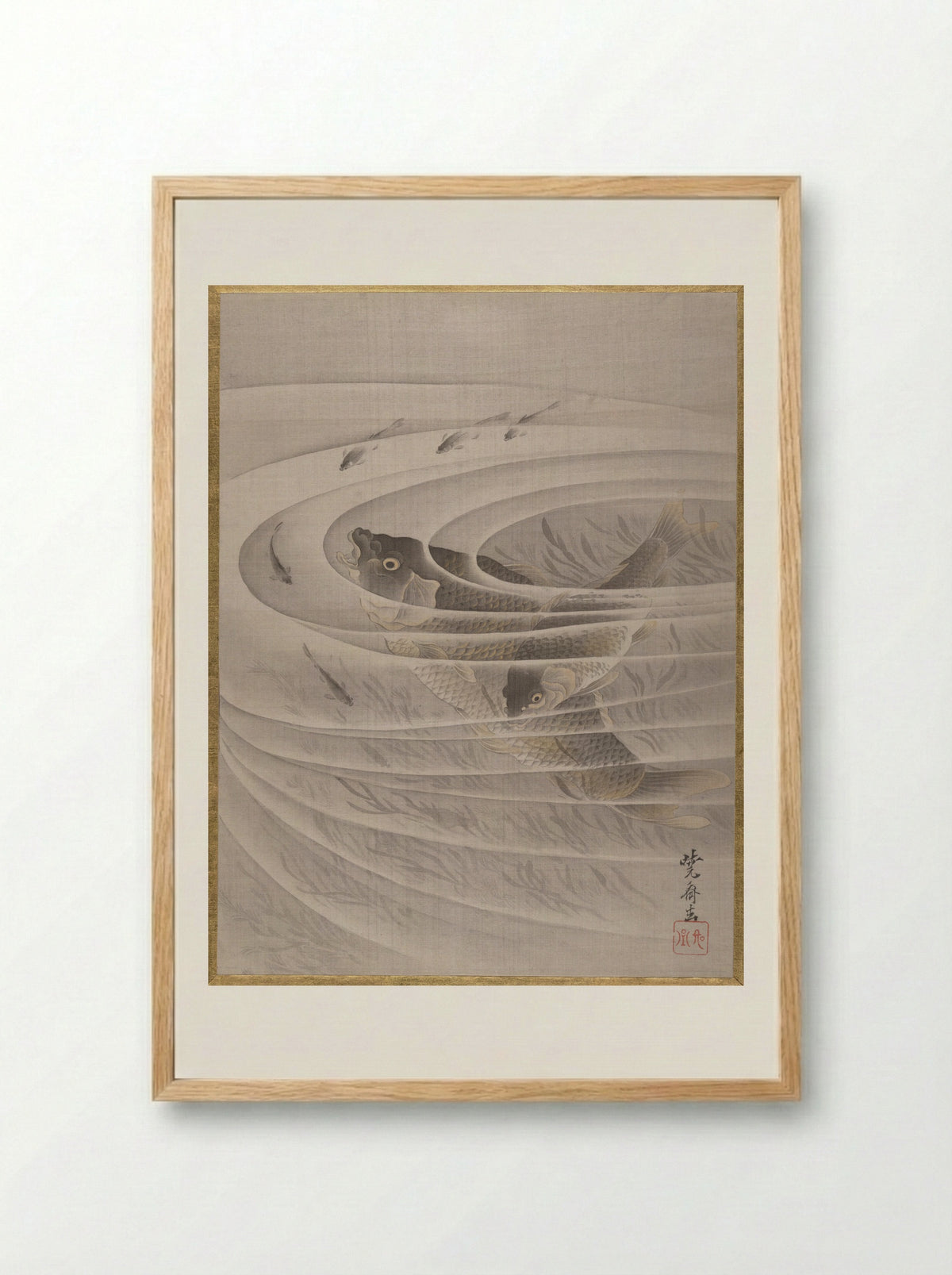 Fish in a Whirlpool - Kawanabe Kyōsai - Framed Print Wood