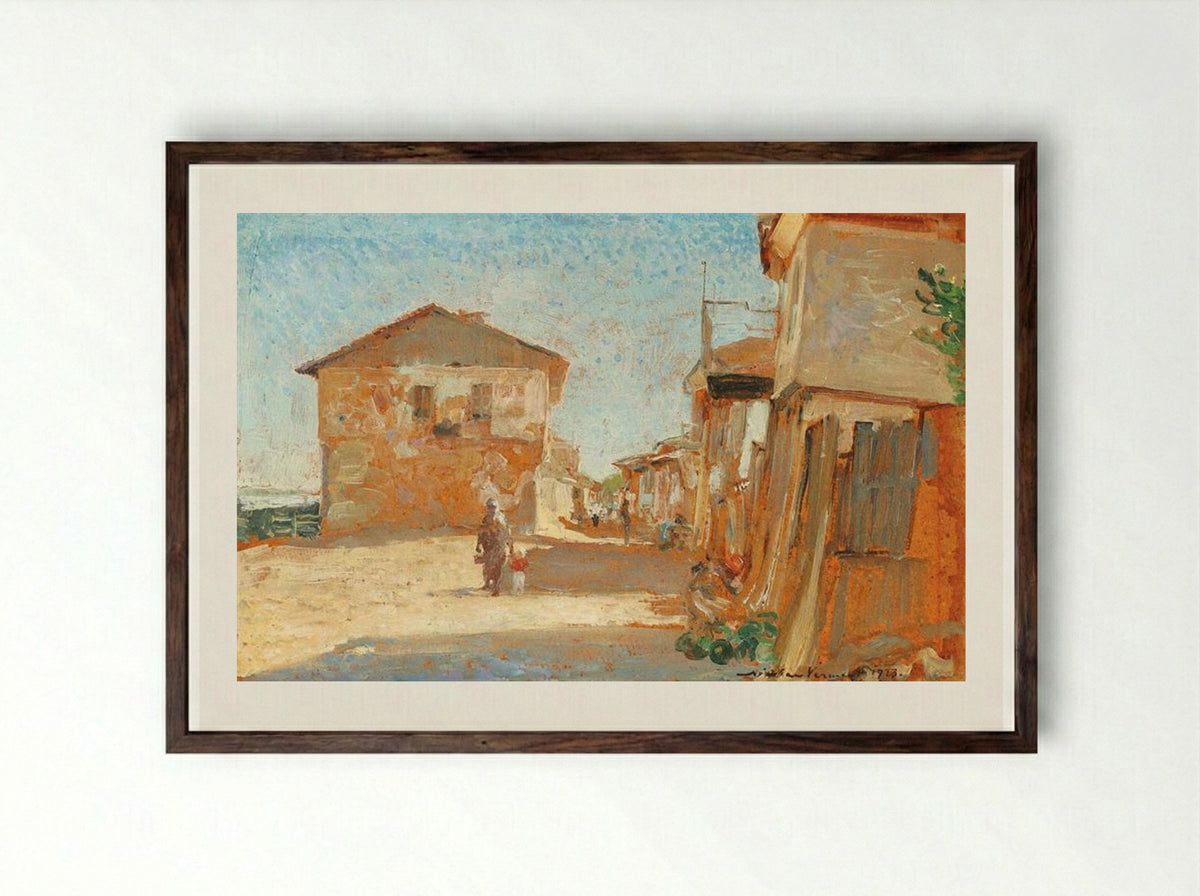 Fisherman Village in Brittany - Nicolae Vermont - Framed Print Dark Wood