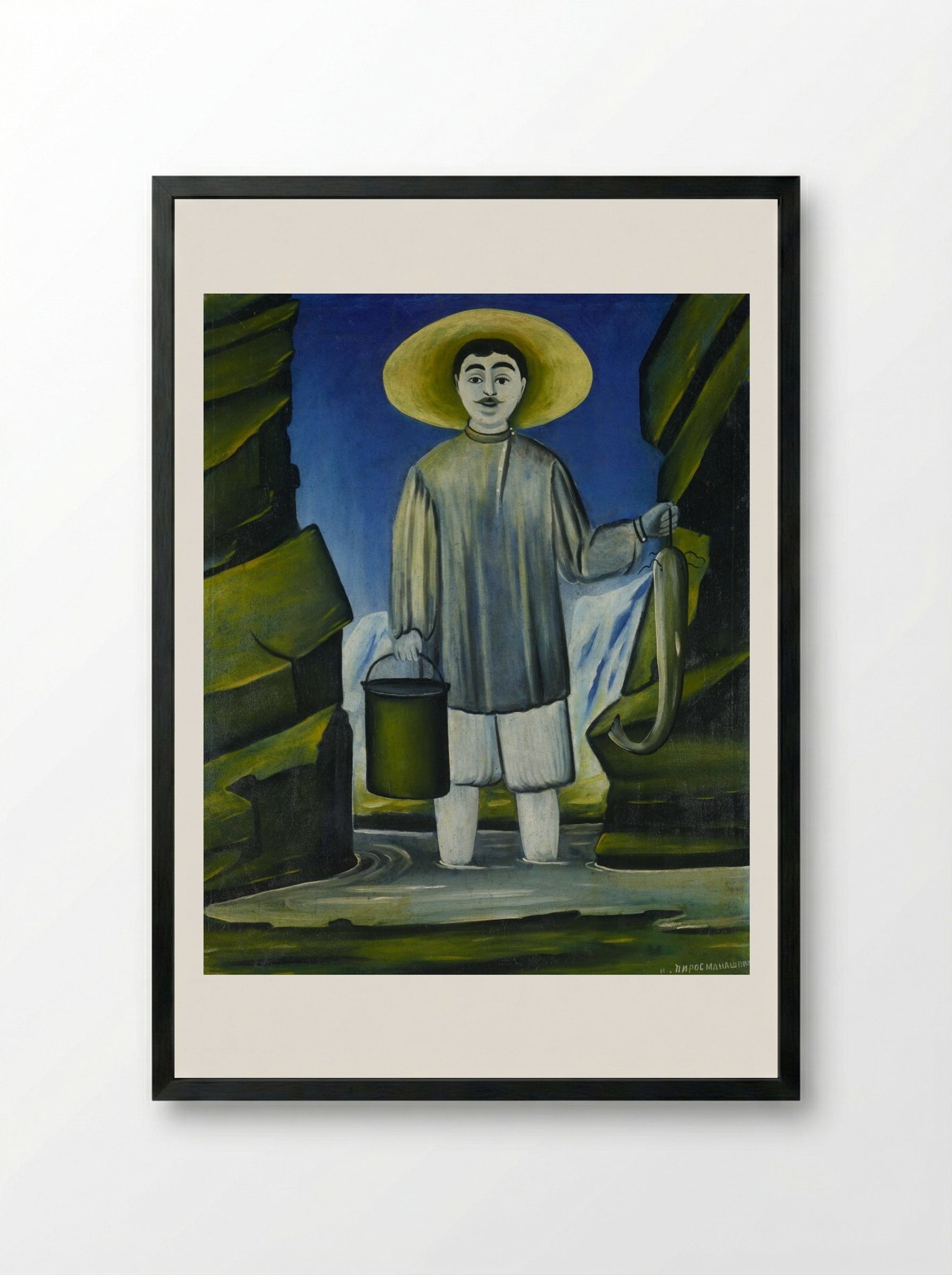 Fisherman among Rocks - Niko Pirosmani - Framed Print Black