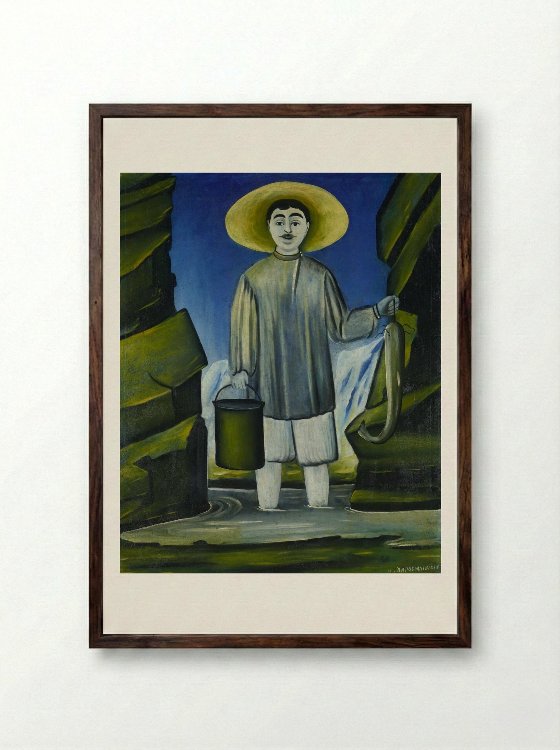 Fisherman among Rocks - Niko Pirosmani - Framed Print Dark Wood