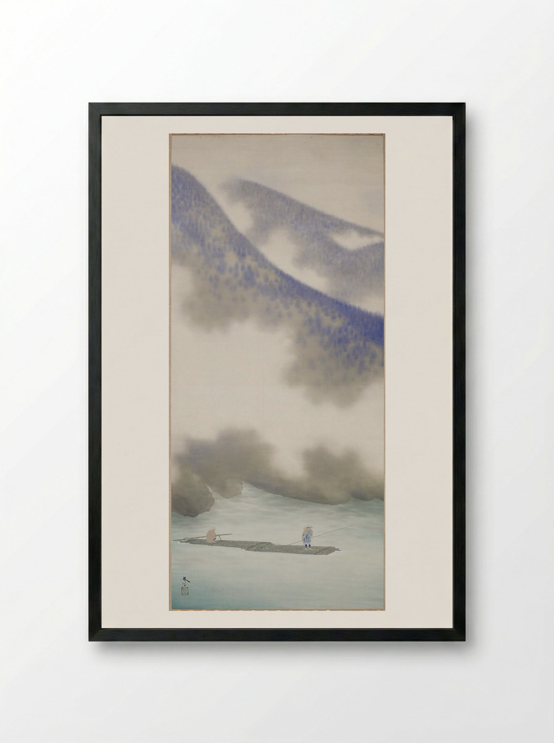 Fisherman in a Mist-Enshrouded Landscape - Hishida Shunsō - Framed Print Black