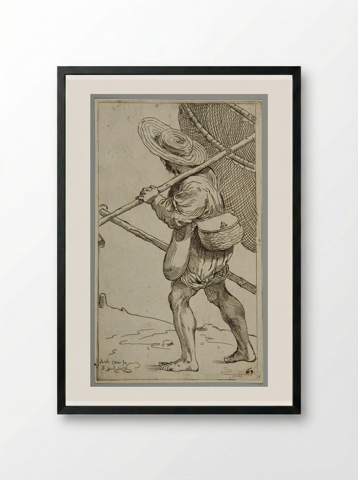 Fisherman, plate 67 - Simon Guillain - Framed Print Black