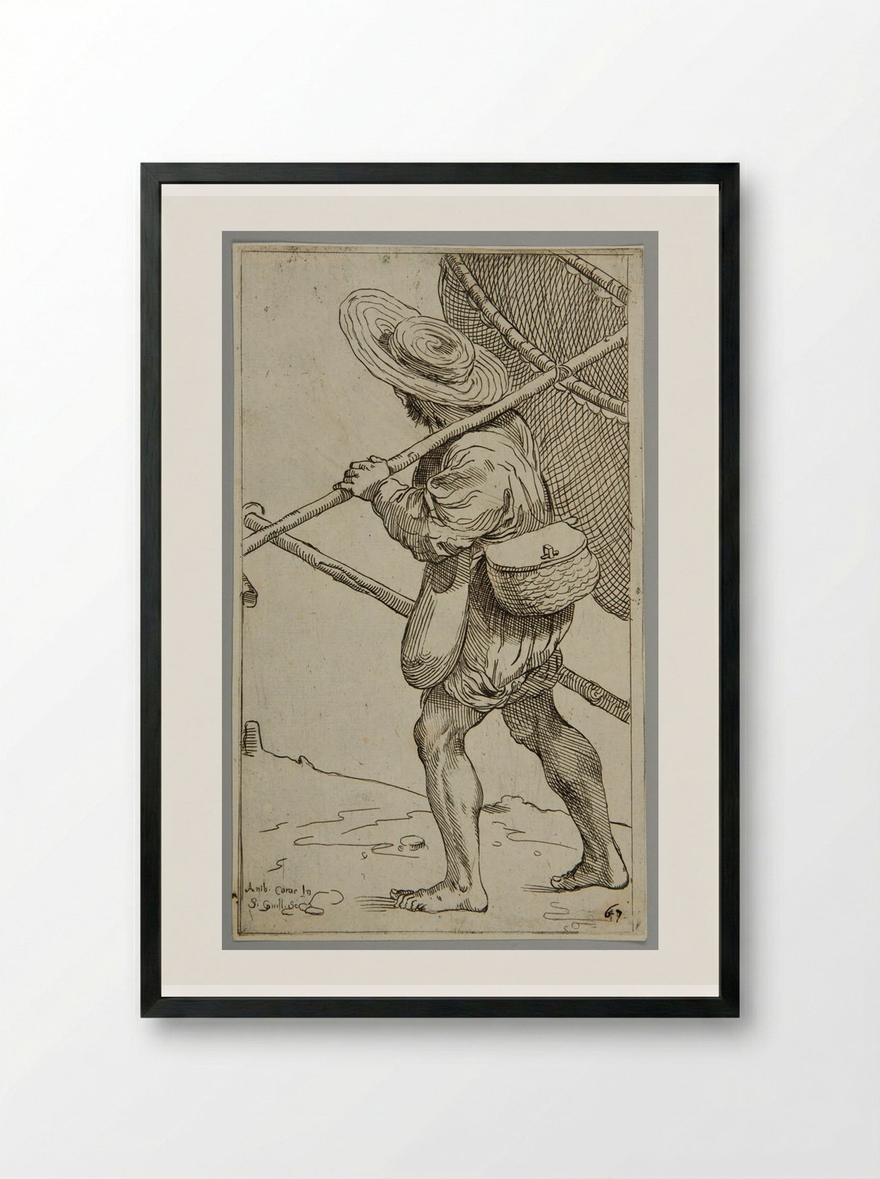 Fisherman, plate 67 - Simon Guillain - Framed Print Black