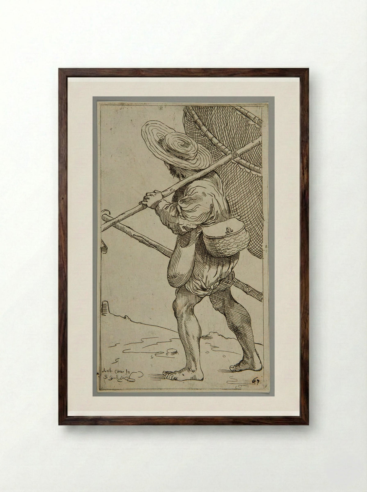 Fisherman, plate 67 - Simon Guillain - Framed Print Dark Wood