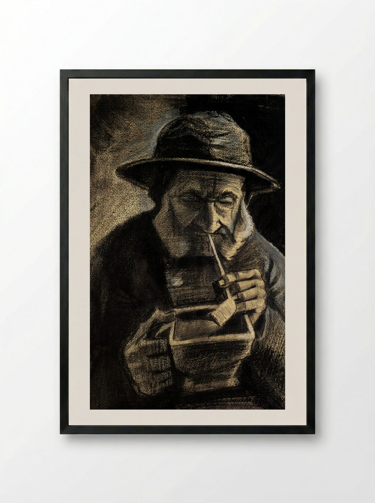 Fisherman with Sou'wester, Pipe and Coal-pan - Vincent van Gogh - Framed Print Black