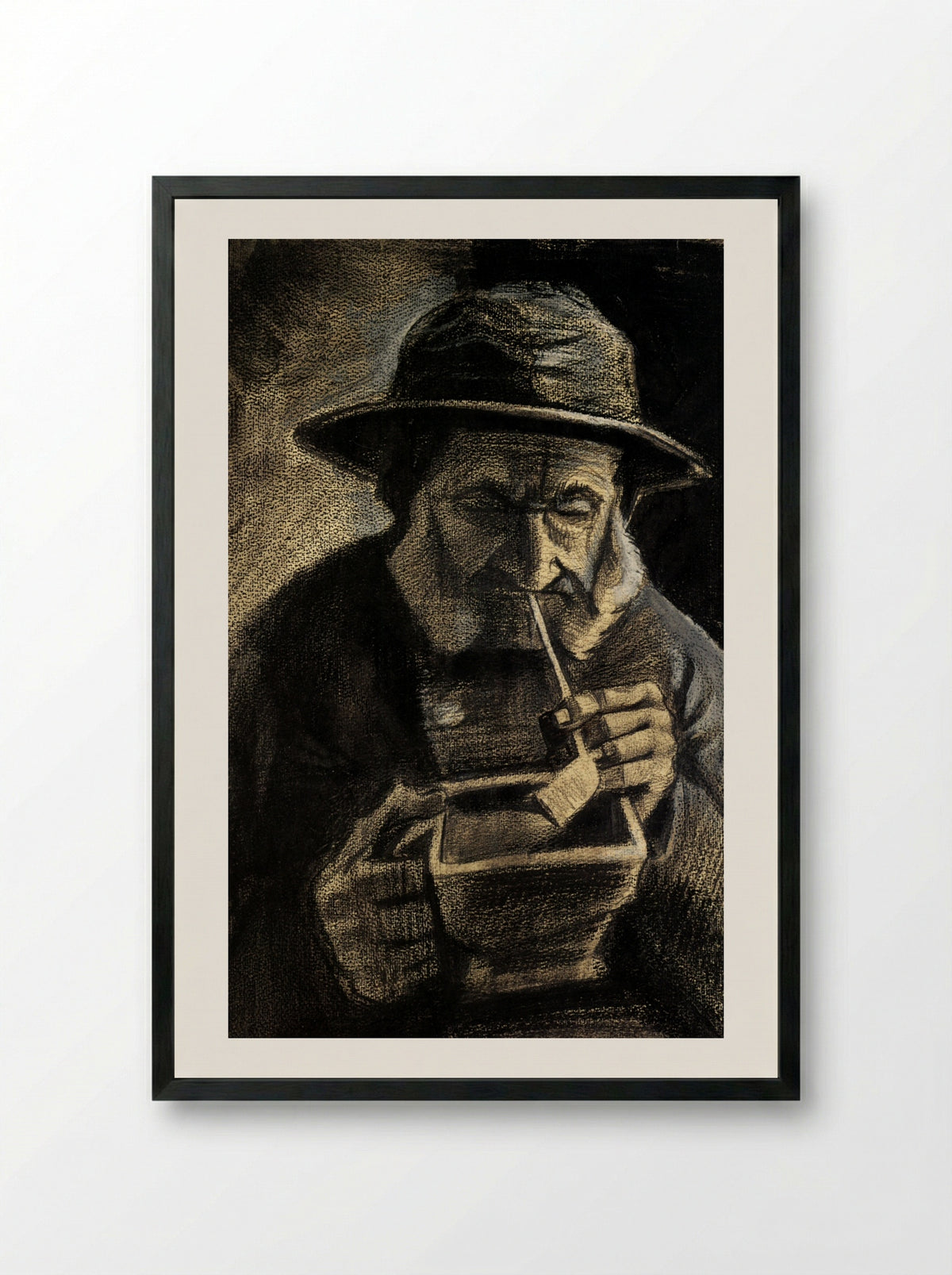 Fisherman with Sou'wester, Pipe and Coal-pan - Vincent van Gogh - Framed Print Black