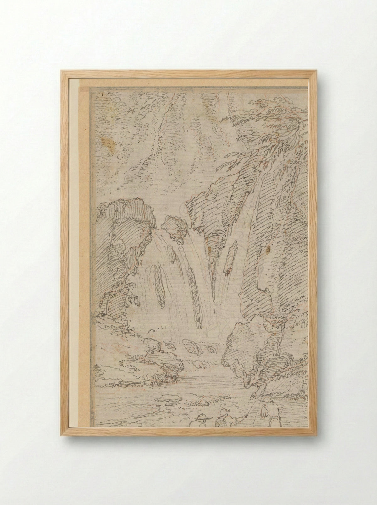 Fishermen by a Waterfall - Gaspard Dughet - Framed Print Wood