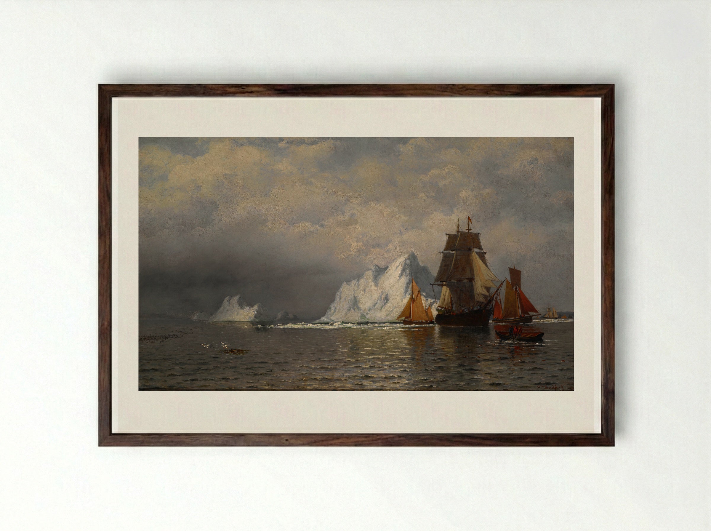 Fishermen off the Coast of Labrador - William Bradford - Framed Print Dark Wood