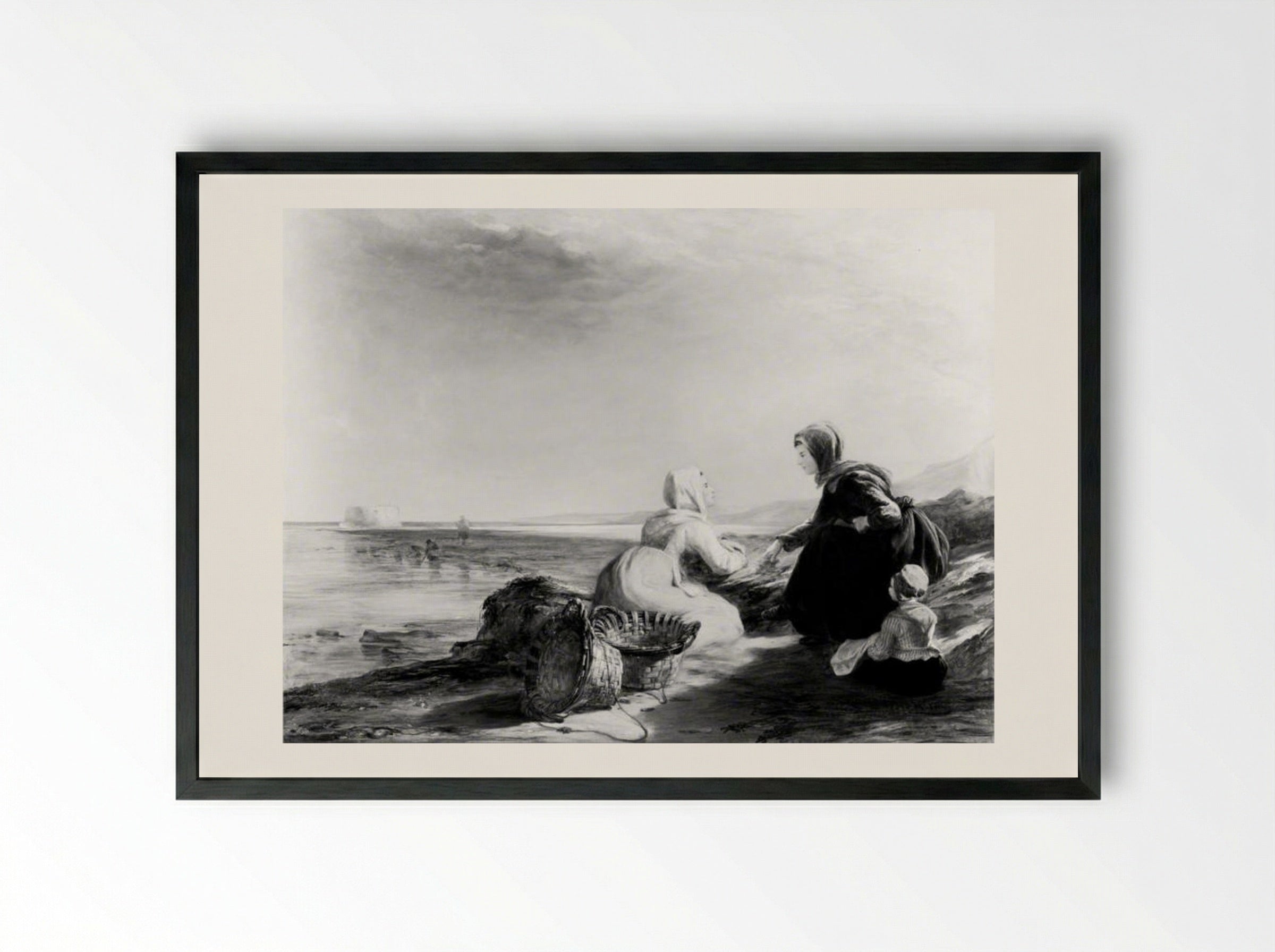 Fisherwomen on the Coast near Boulogne - William Collins - Framed Print Black