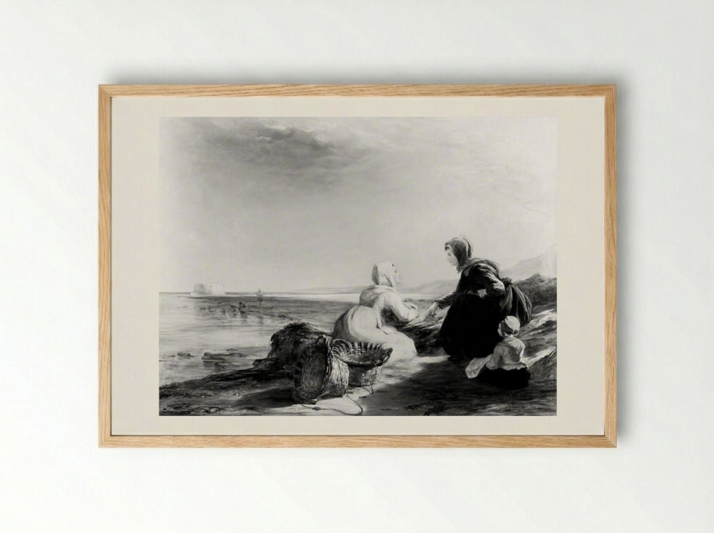 Fisherwomen on the Coast near Boulogne - William Collins - Framed Print Wood