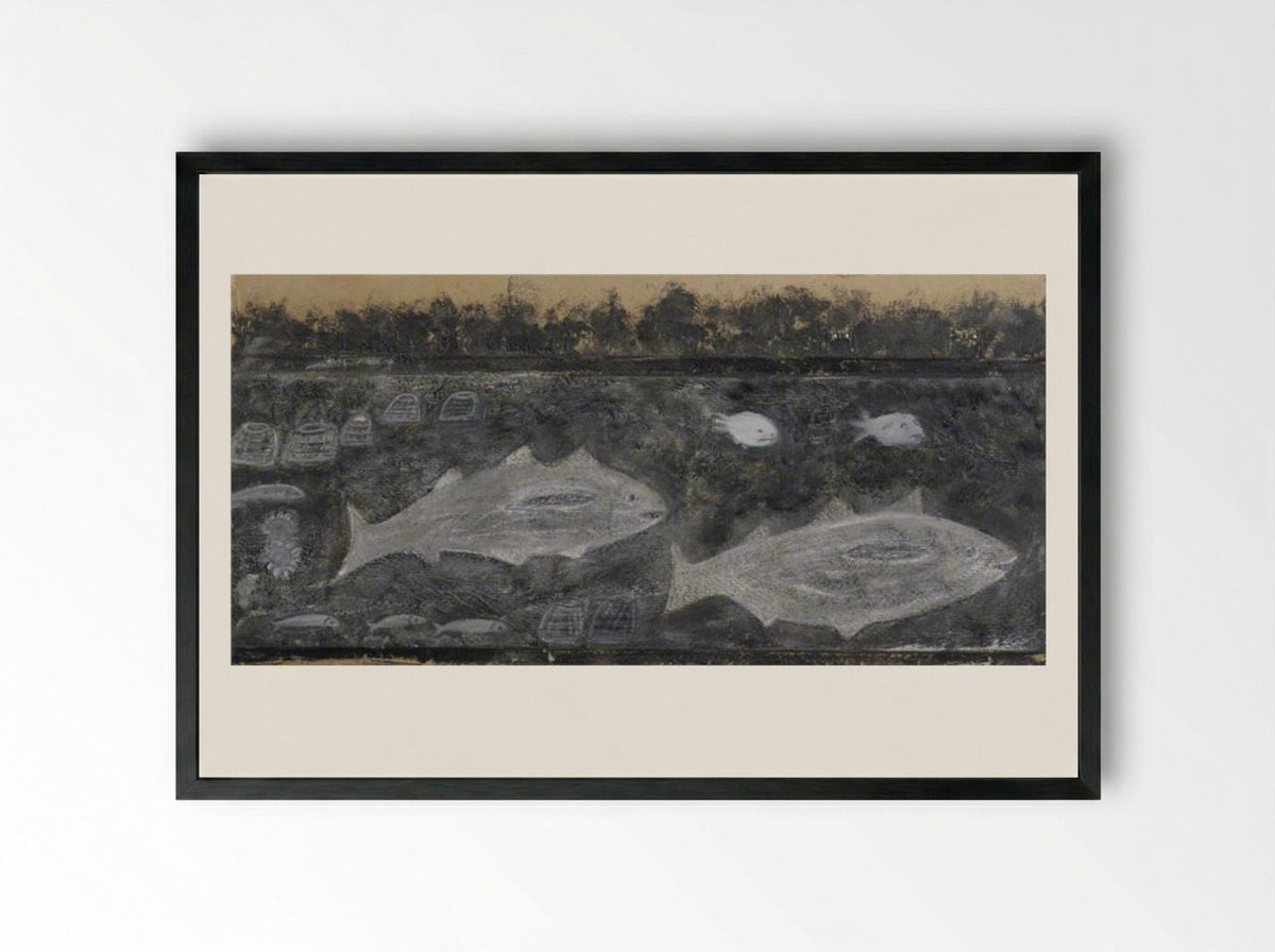 Fishes and Lobster Pots - Alfred Wallis - Framed Print Black