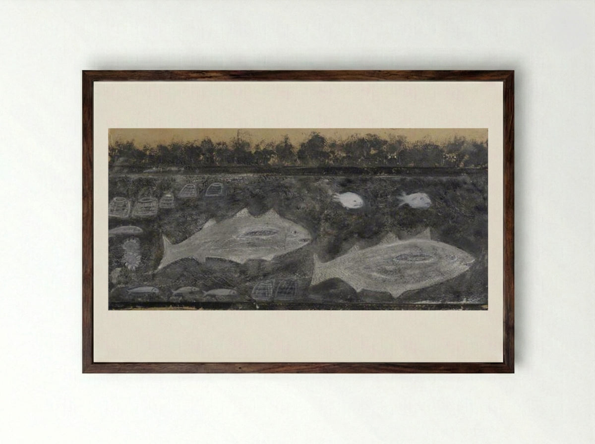 Fishes and Lobster Pots - Alfred Wallis - Framed Print Dark Wood