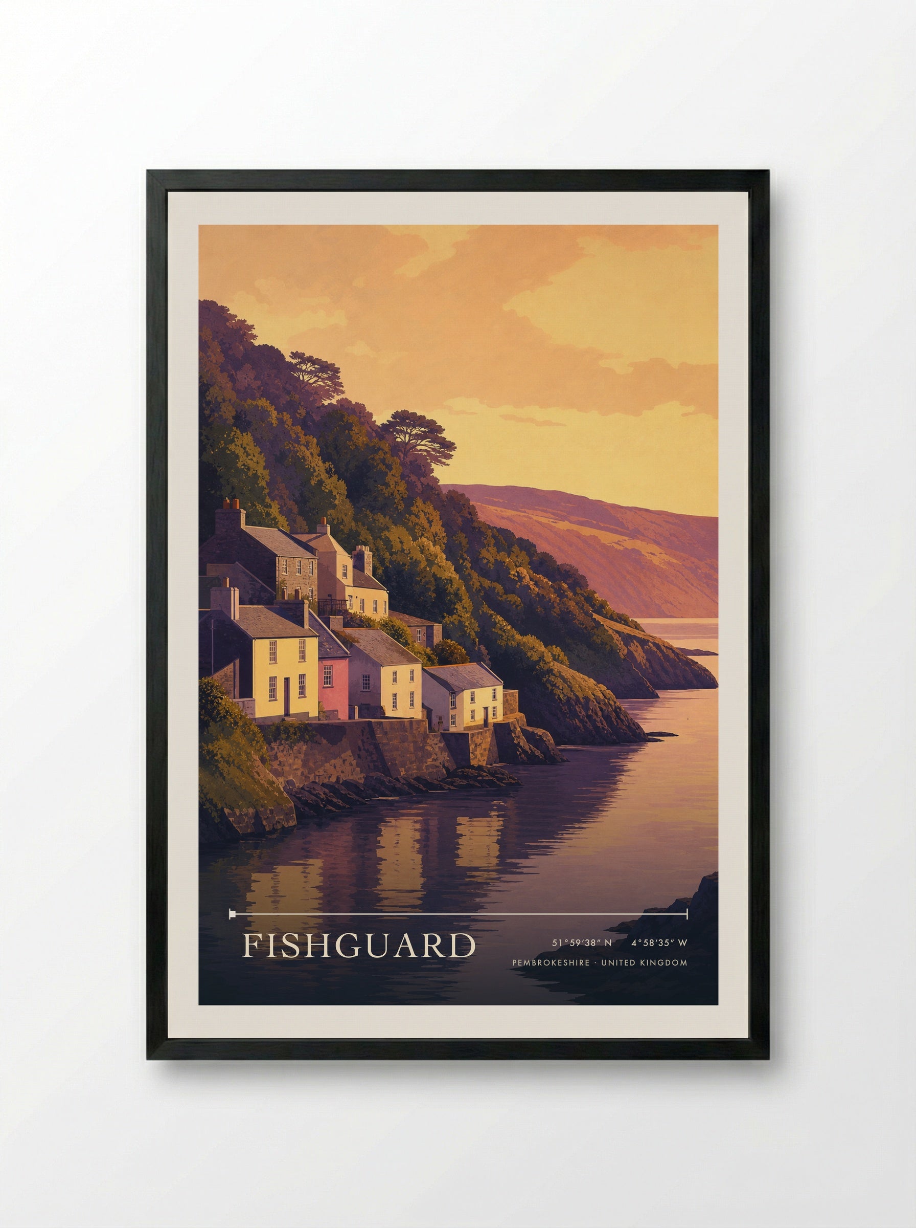 Fishguard Pembrokeshire United Kingdom Travel Poster - Framed Print Black