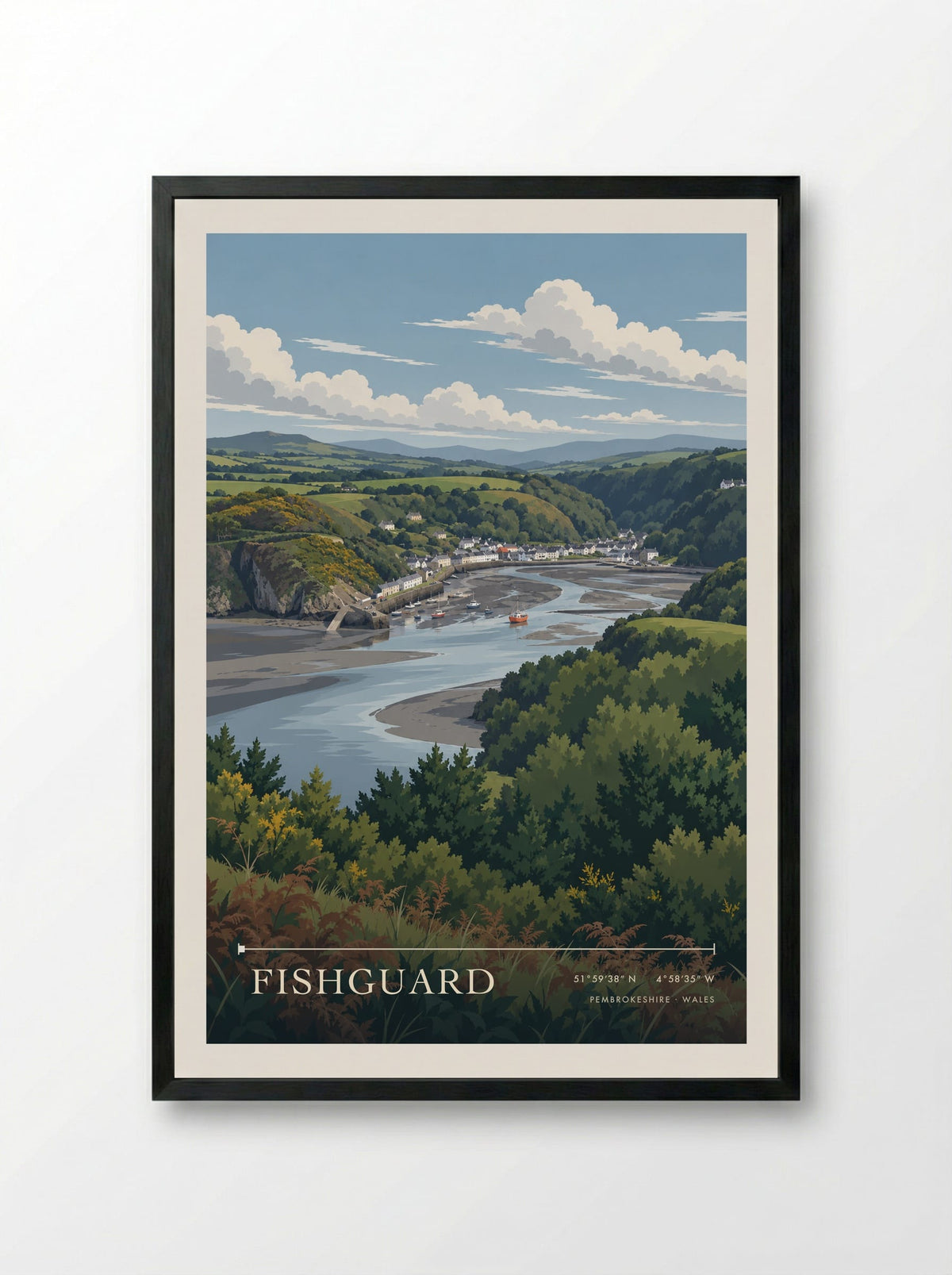 Fishguard, Pembrokeshire | Travel Poster - Framed Print Black