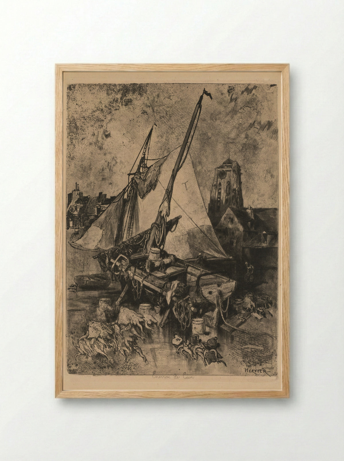 Fishing Boats, Normandy - Louis Adolphe Hervier - Framed Print Wood