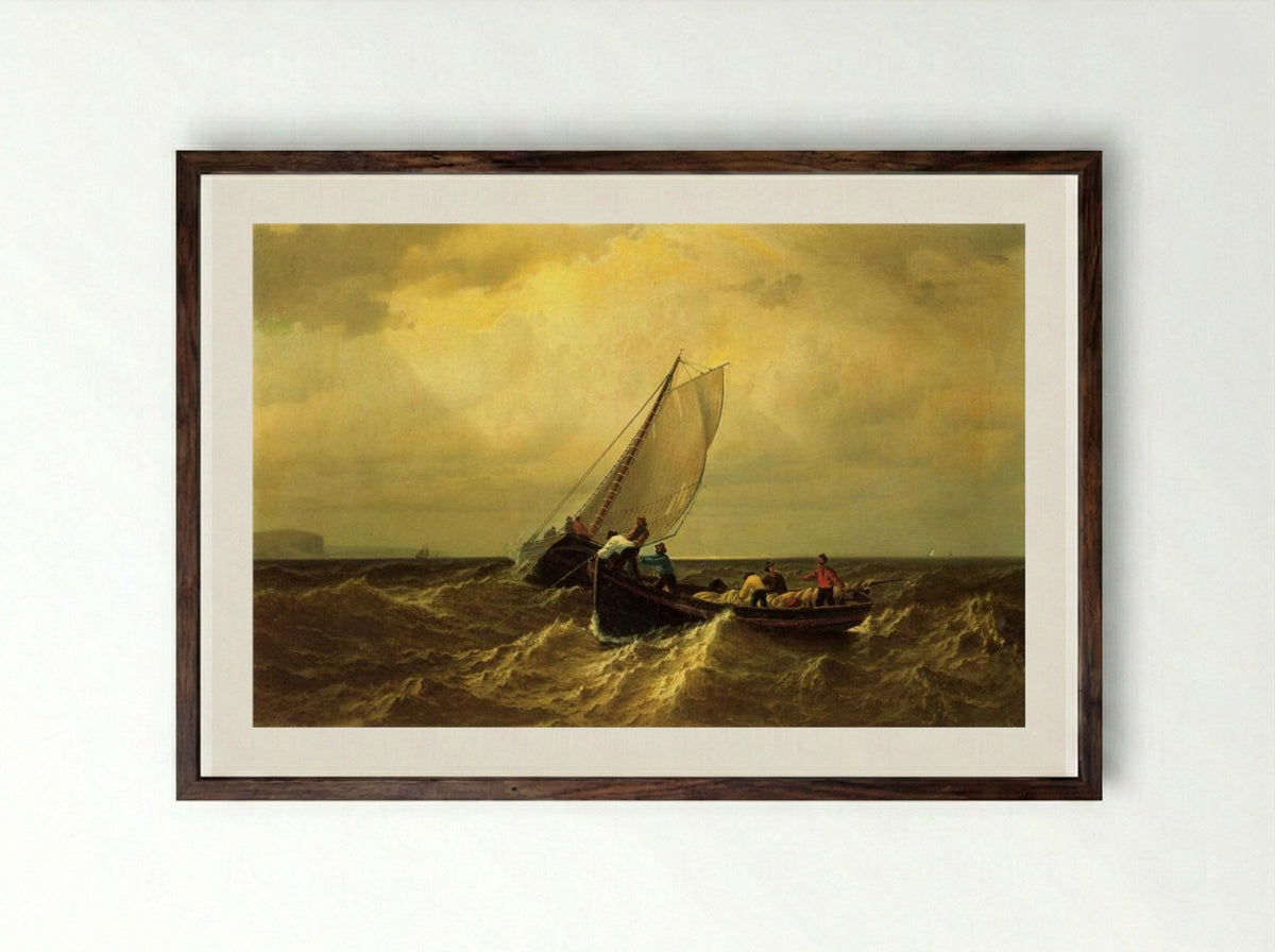 Fishing Boats on the Bay of Fundy - William Bradford - Framed Print Dark Wood