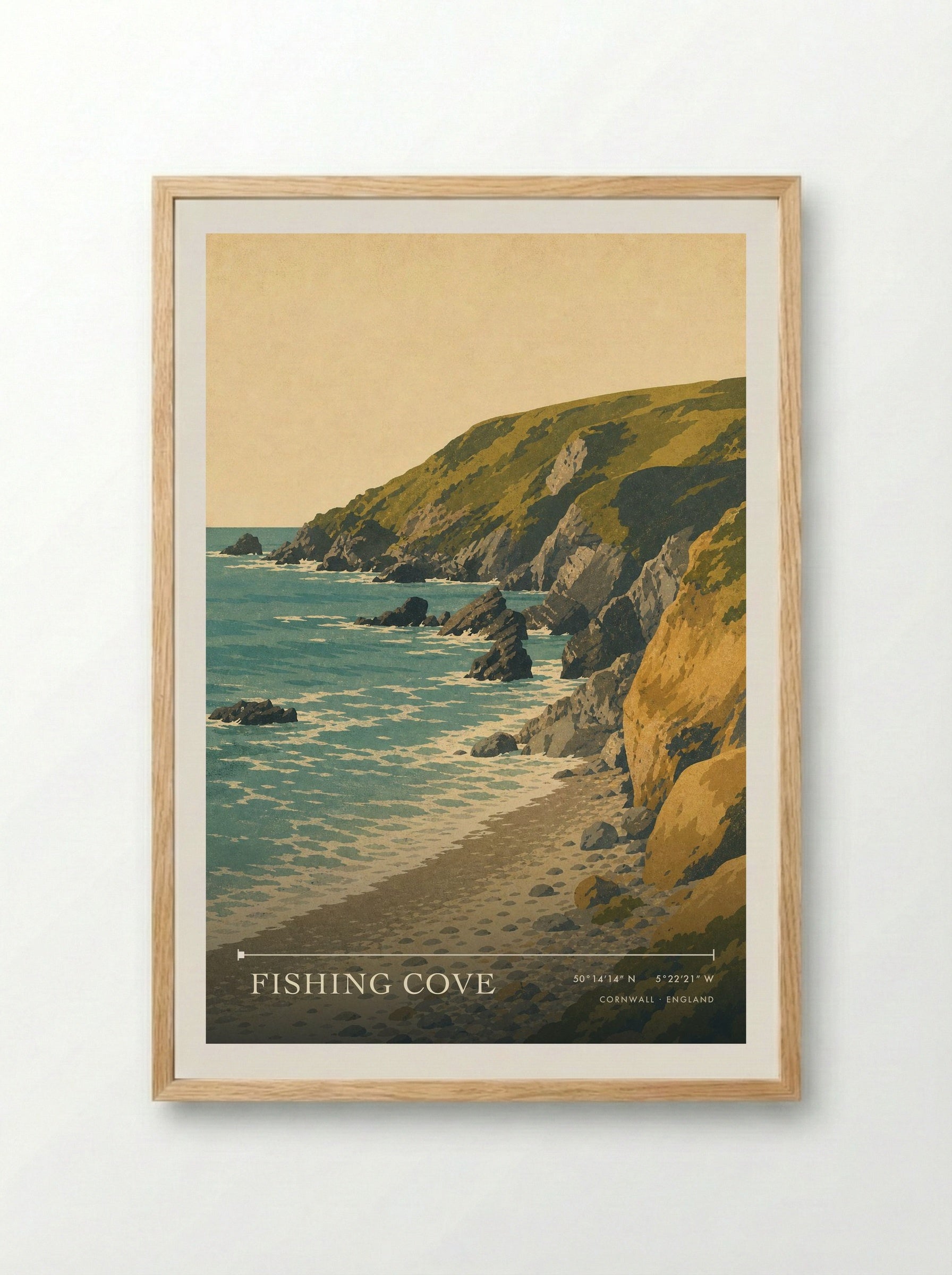 Fishing Cove Cornwall England Travel Poster - Framed Print Wood