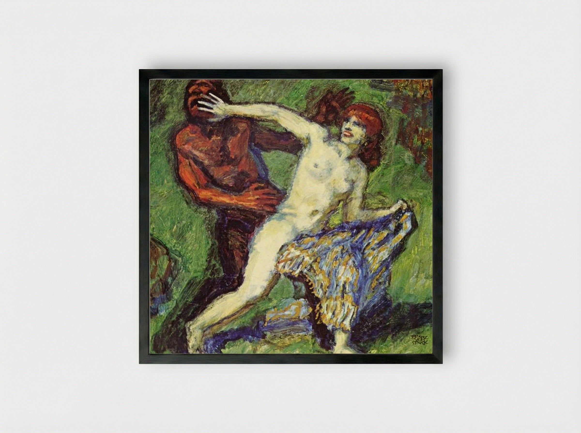 Fishing Game (Faun and Nymph) - Franz von Stuck - Framed Print Black