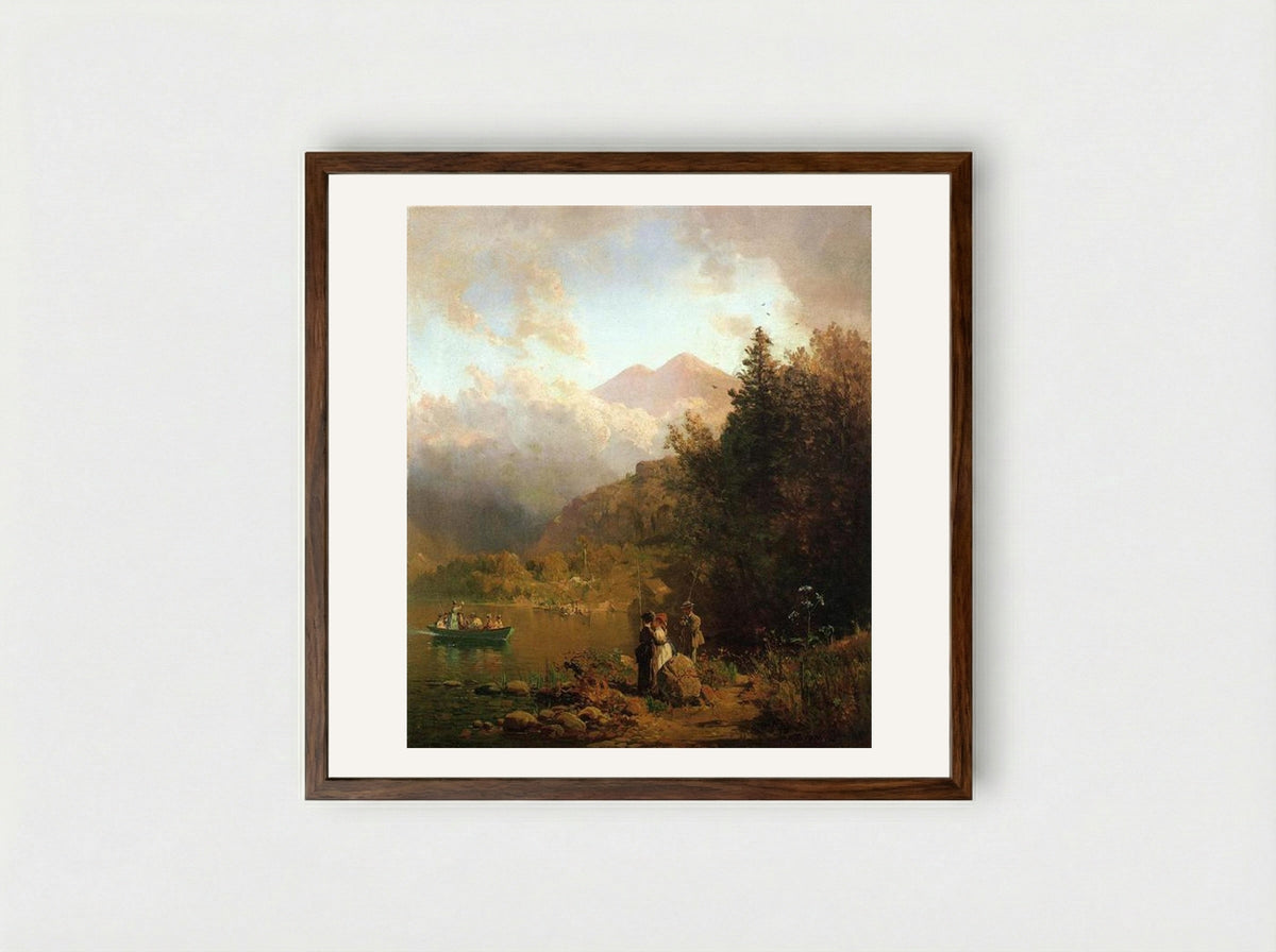 Fishing Party in the Mountains - Thomas Hill - Framed Print Dark Wood