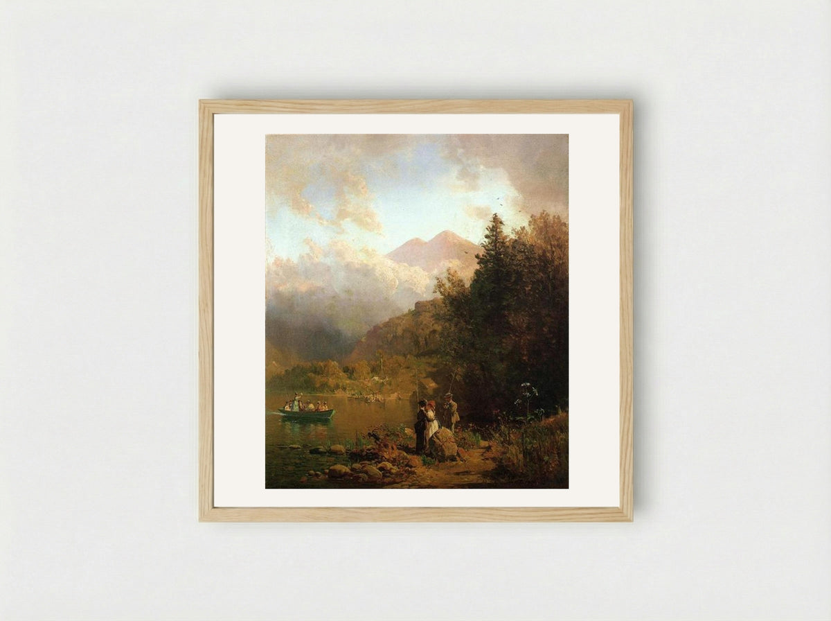 Fishing Party in the Mountains - Thomas Hill - Framed Print Wood