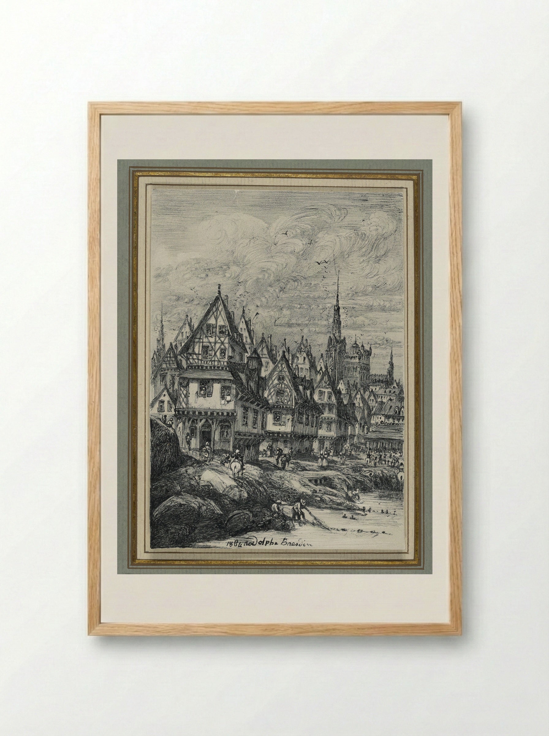 Fishing Port with Clock Tower - Rodolphe Bresdin - Framed Print Wood