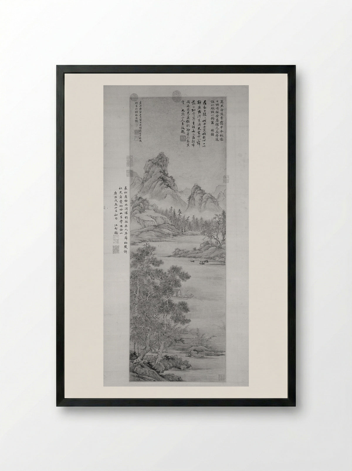 Fishing Recluse by an Autumn Grove - Sheng Mao - Framed Print Black