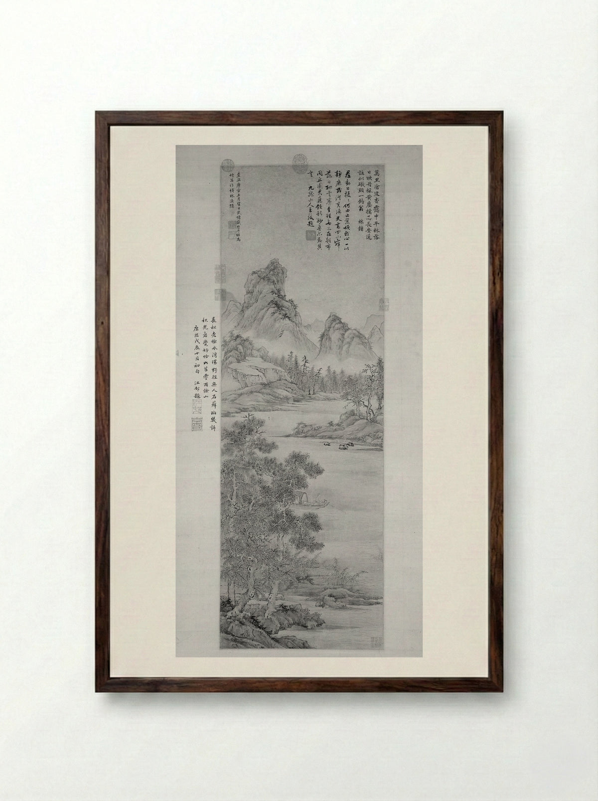 Fishing Recluse by an Autumn Grove - Sheng Mao - Framed Print Dark Wood