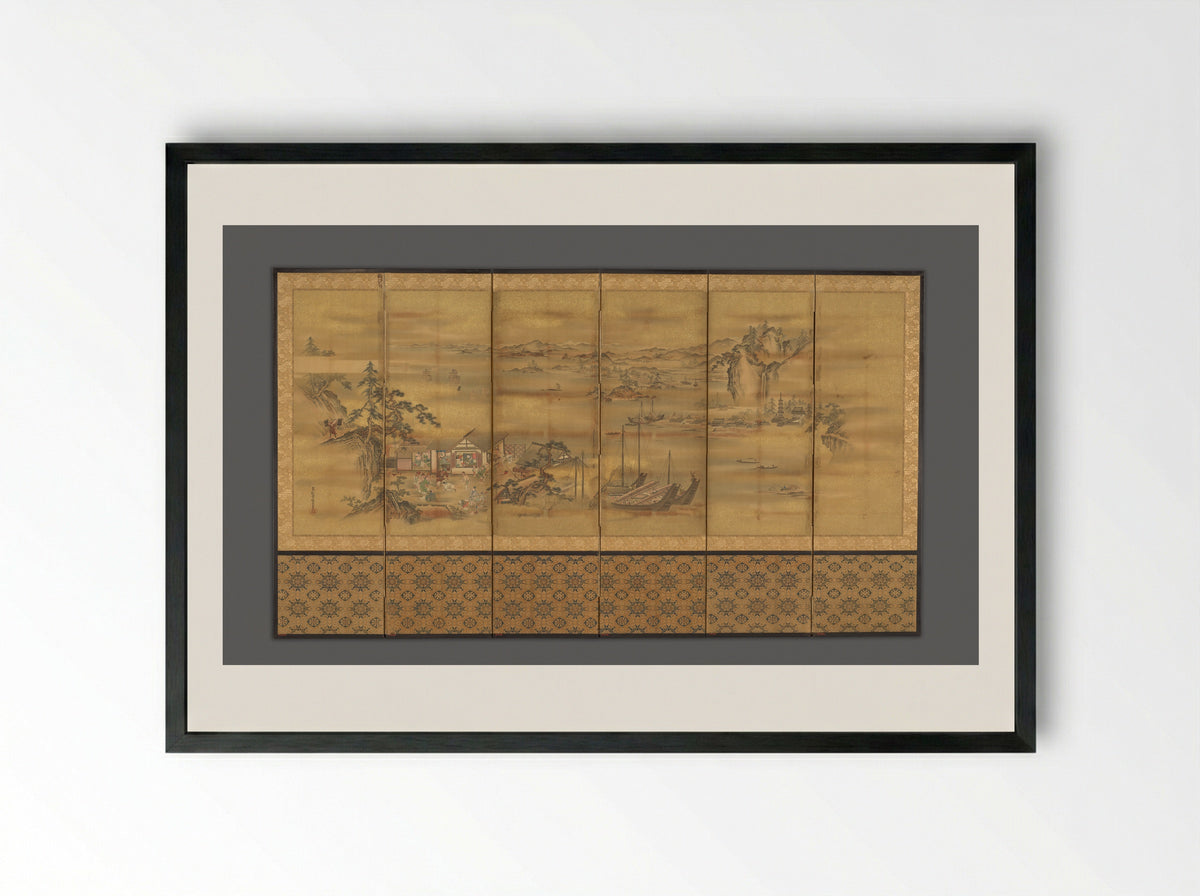 Fishing Village - Andō Baiho - Framed Print Black