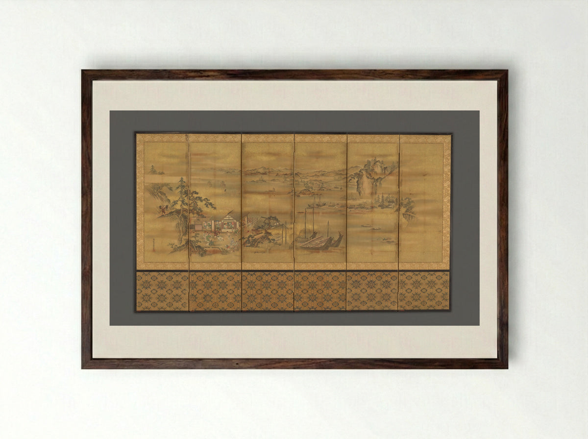 Fishing Village - Andō Baiho - Framed Print Dark Wood