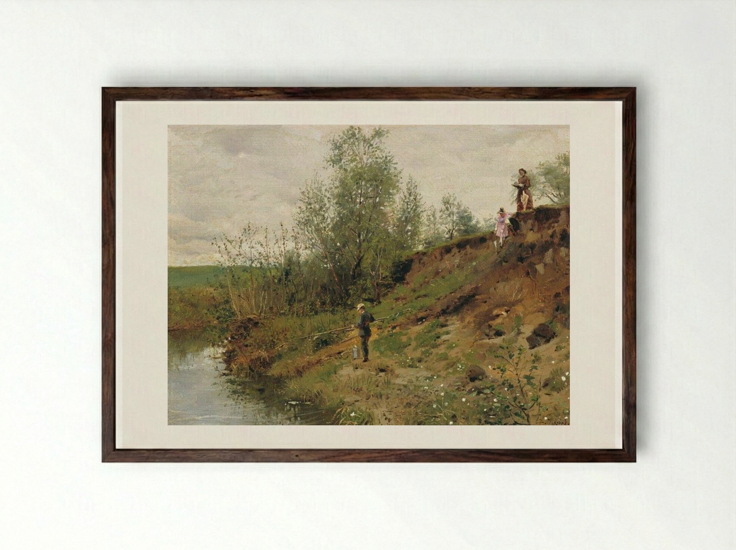 Fishing - Vladimir Makovsky - Framed Print Dark Wood