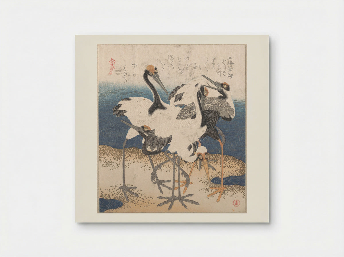 Five Cranes by the Water’s Edge - Totoya Hokkei - Poster
