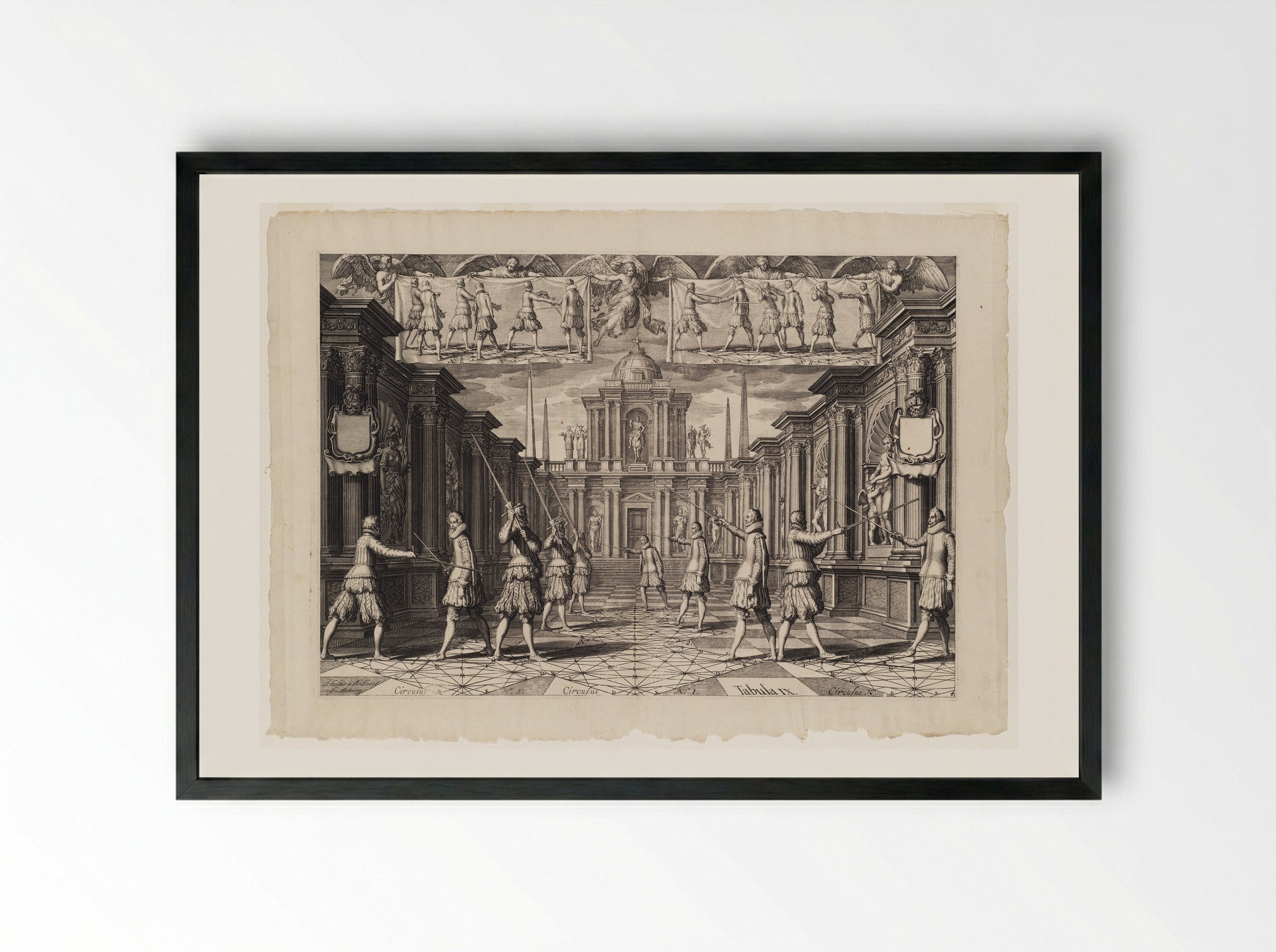 Five Fencing Duos in a Courtyard - Schelte Adamsz. Bolswert - Framed Print Black