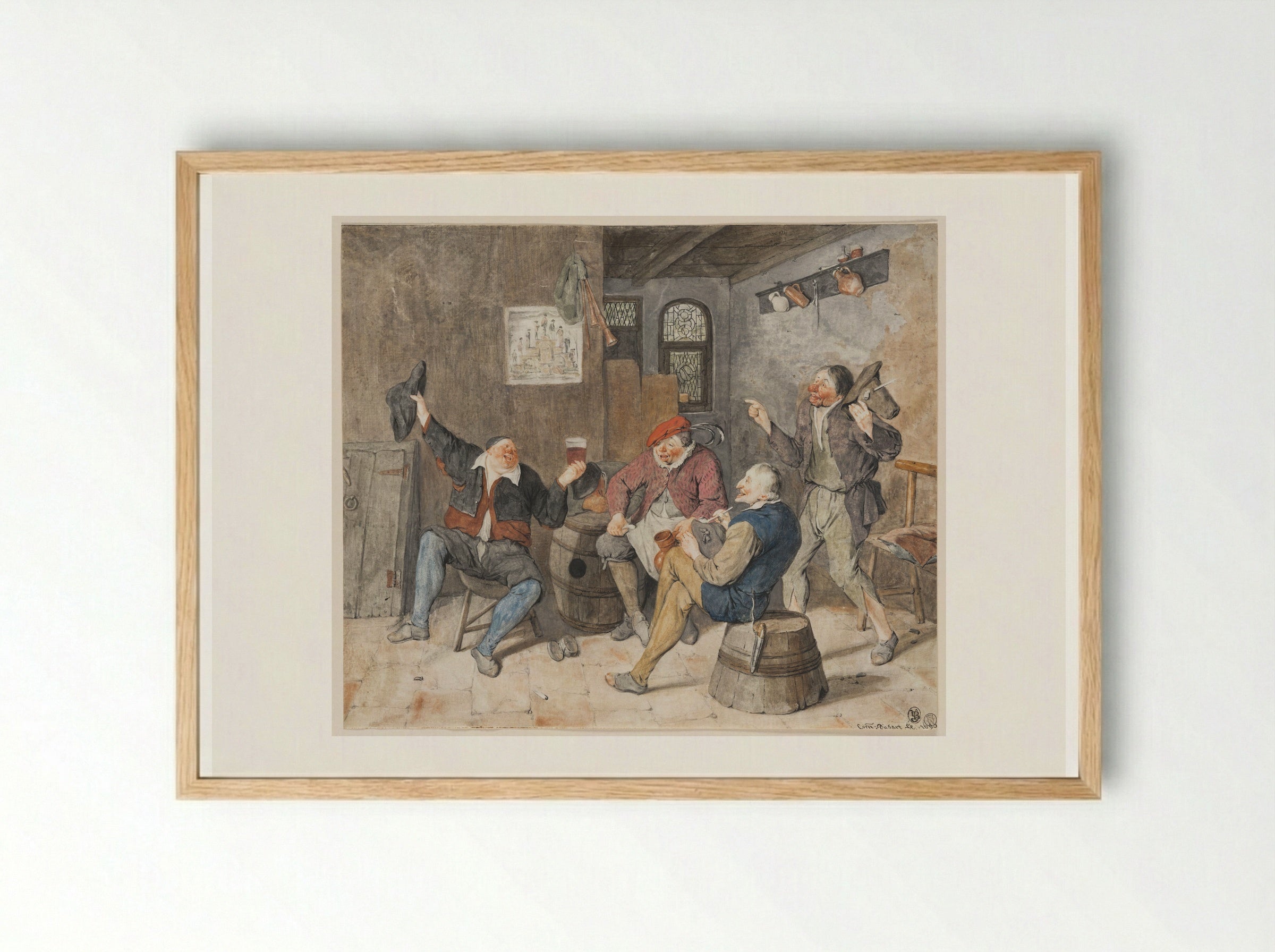 Five Peasants in an Interior - Cornelis Dusart - Framed Print Wood