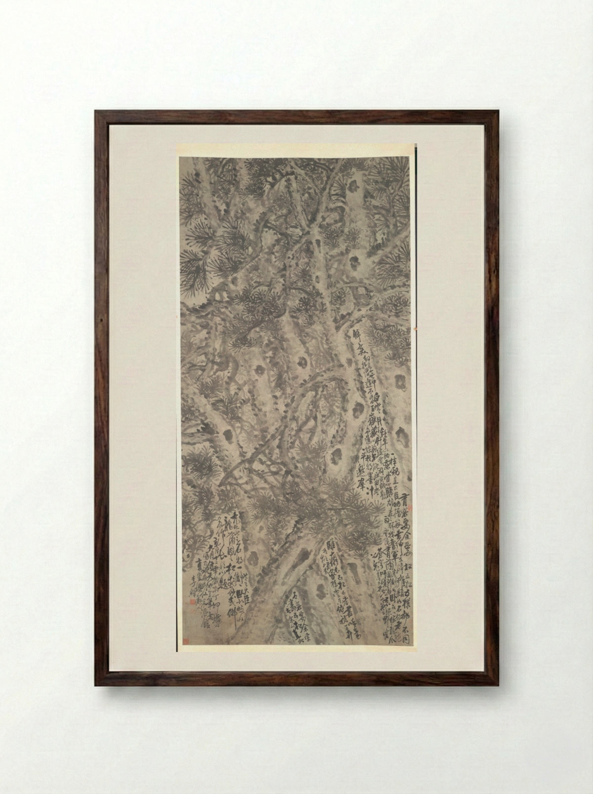 Five Pine Trees - Li Shan - Framed Print Dark Wood