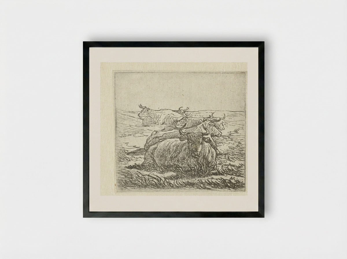 Five Resting Cows - Aelbert Cuyp - Framed Print Black