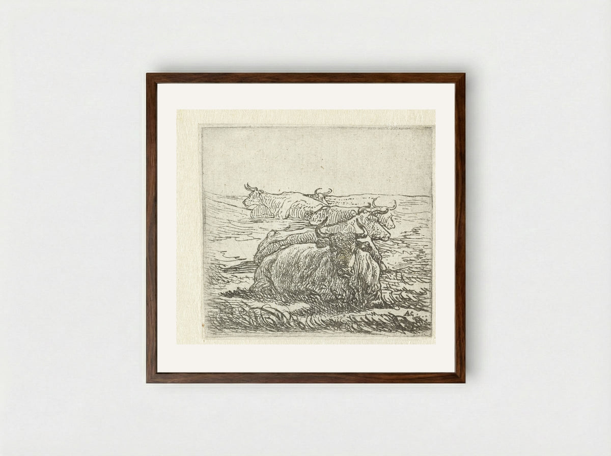 Five Resting Cows - Aelbert Cuyp - Framed Print Dark Wood