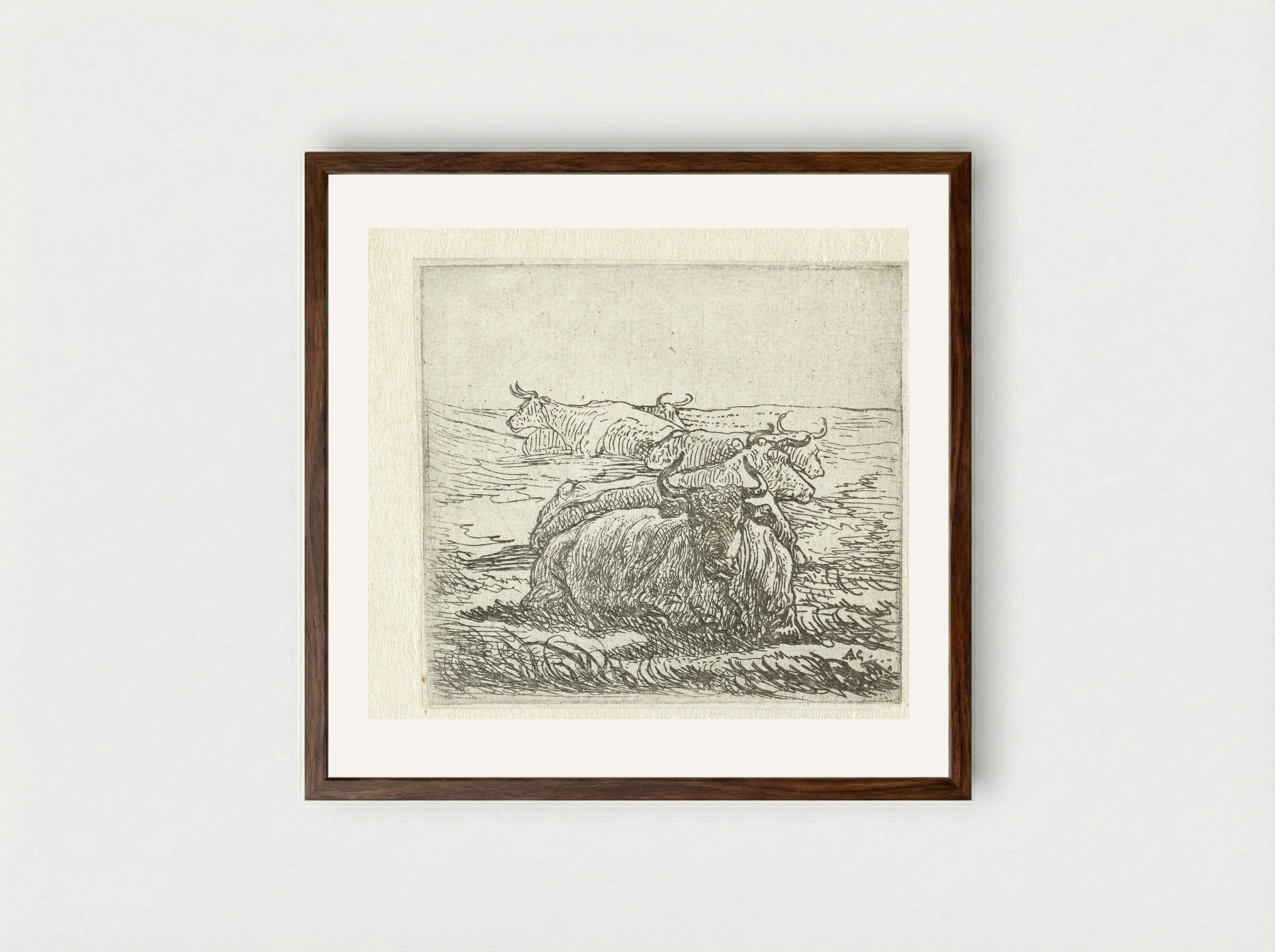 Five Resting Cows - Aelbert Cuyp - Framed Print Dark Wood