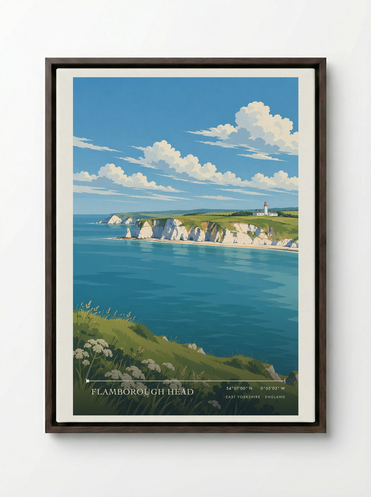 Flamborough Head, East Yorkshire | Travel Poster - Framed Canvas Dark Wood