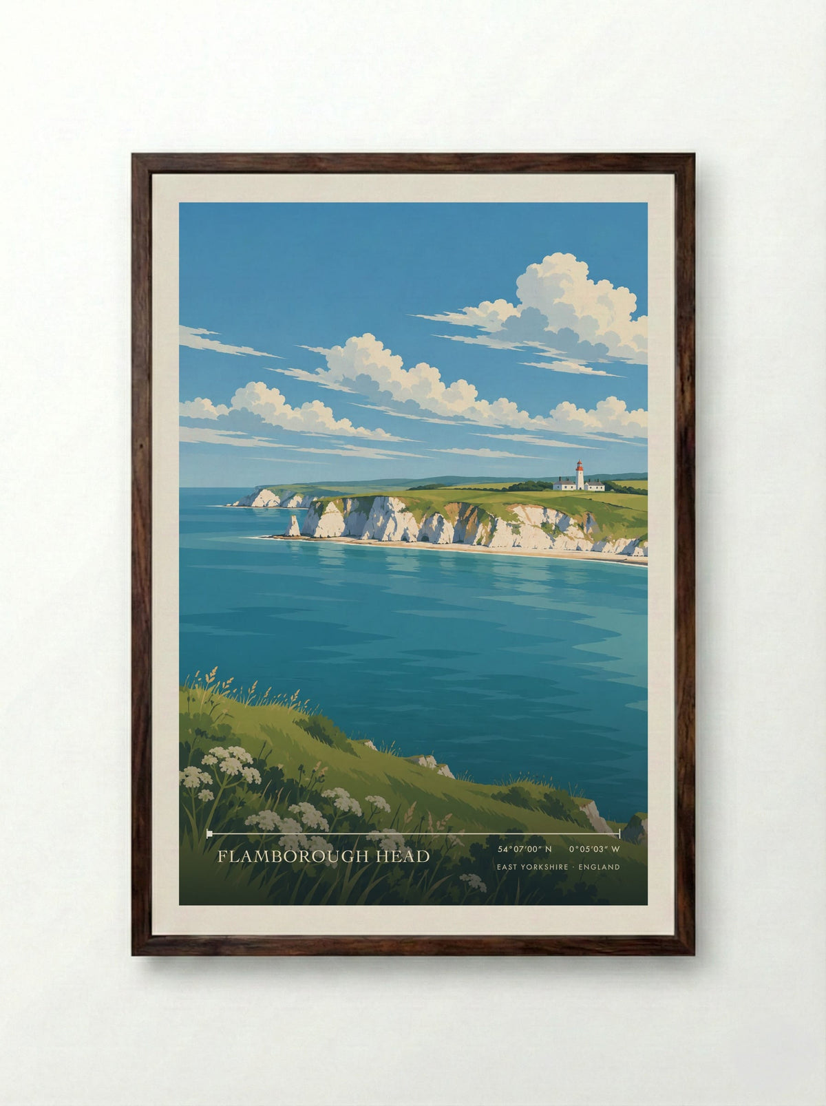 Flamborough Head, East Yorkshire | Travel Poster - Framed Print Dark Wood