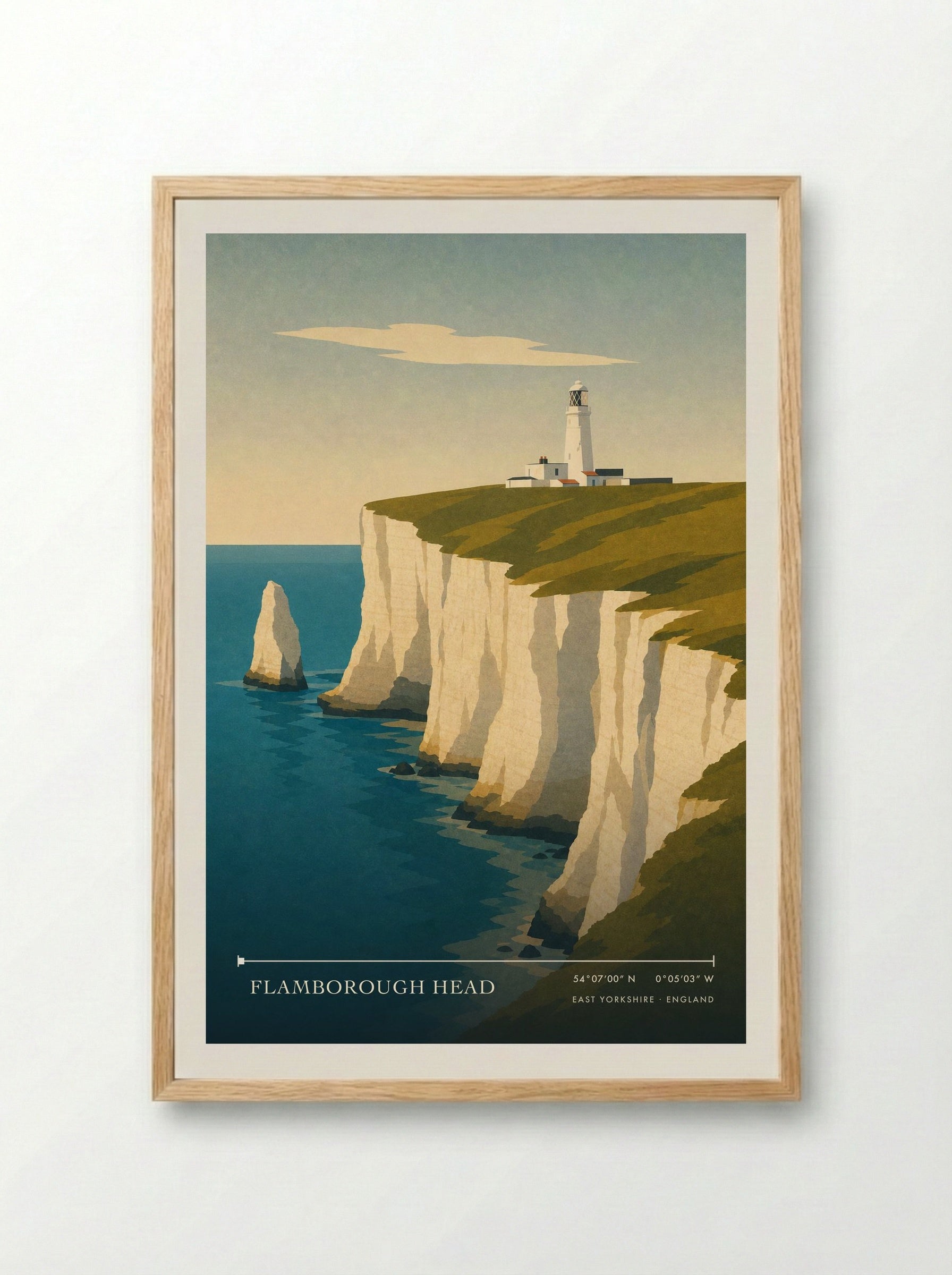 Flamborough Head Travel Poster Artwork - Framed Print Wood