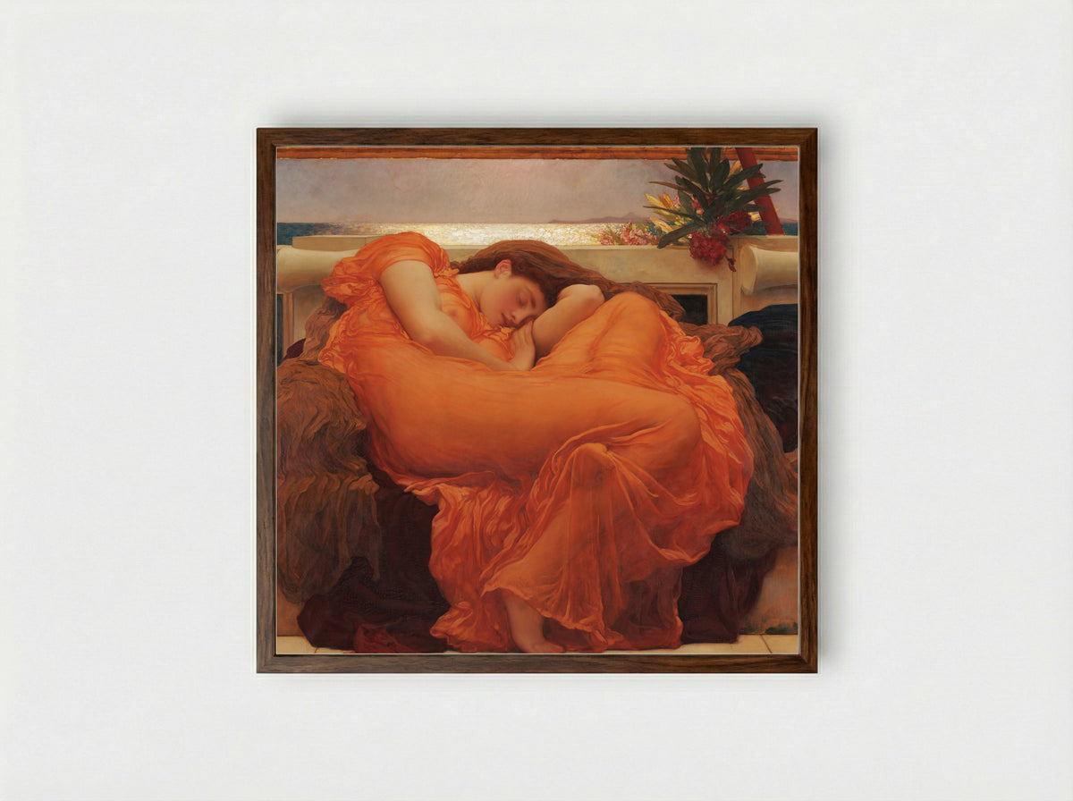 Flaming June - Frederic Leighton - Framed Print Dark Wood