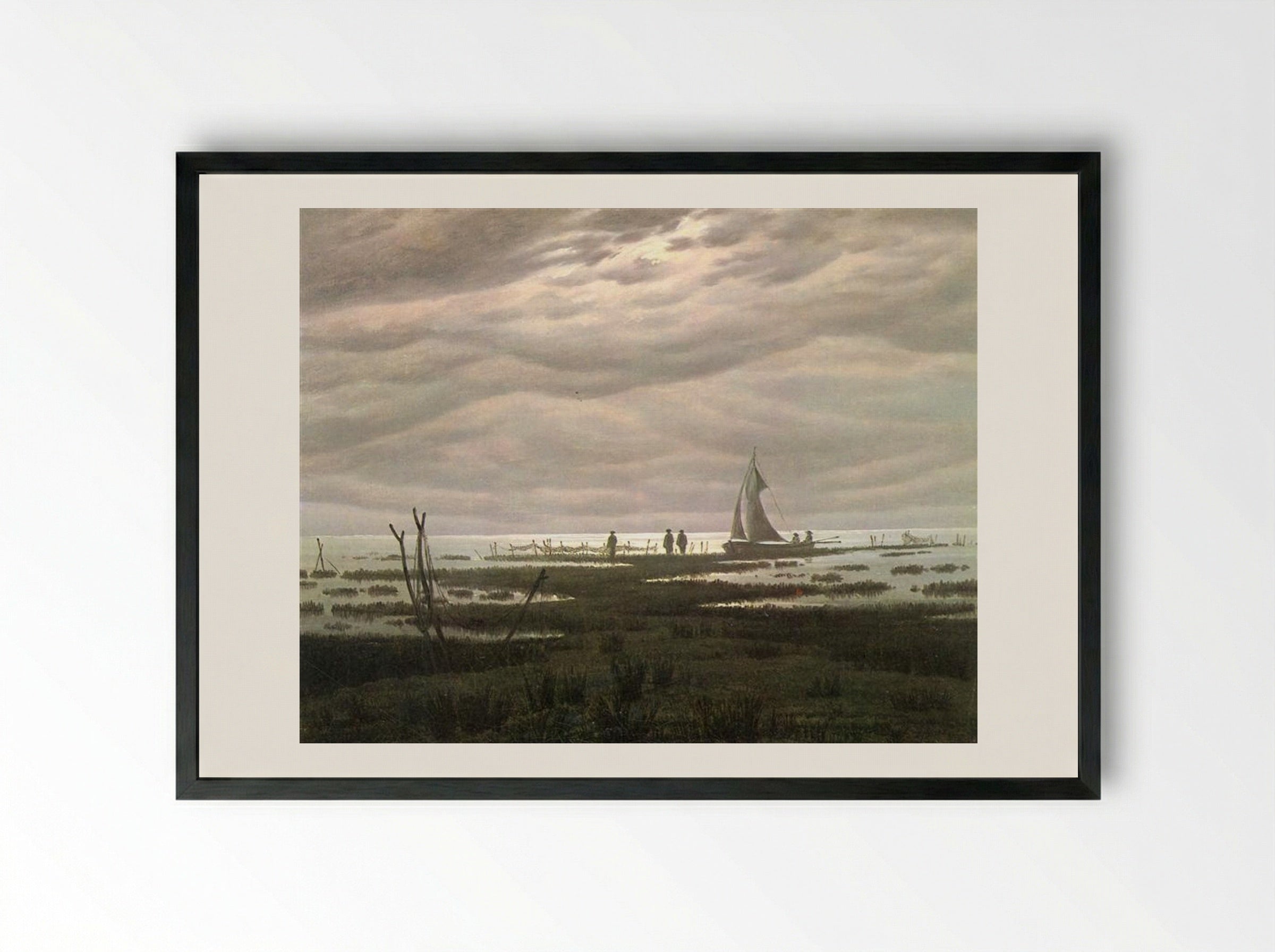 Flat Country near the Bay of Greifswald - Caspar David Friedrich - Framed Print Black
