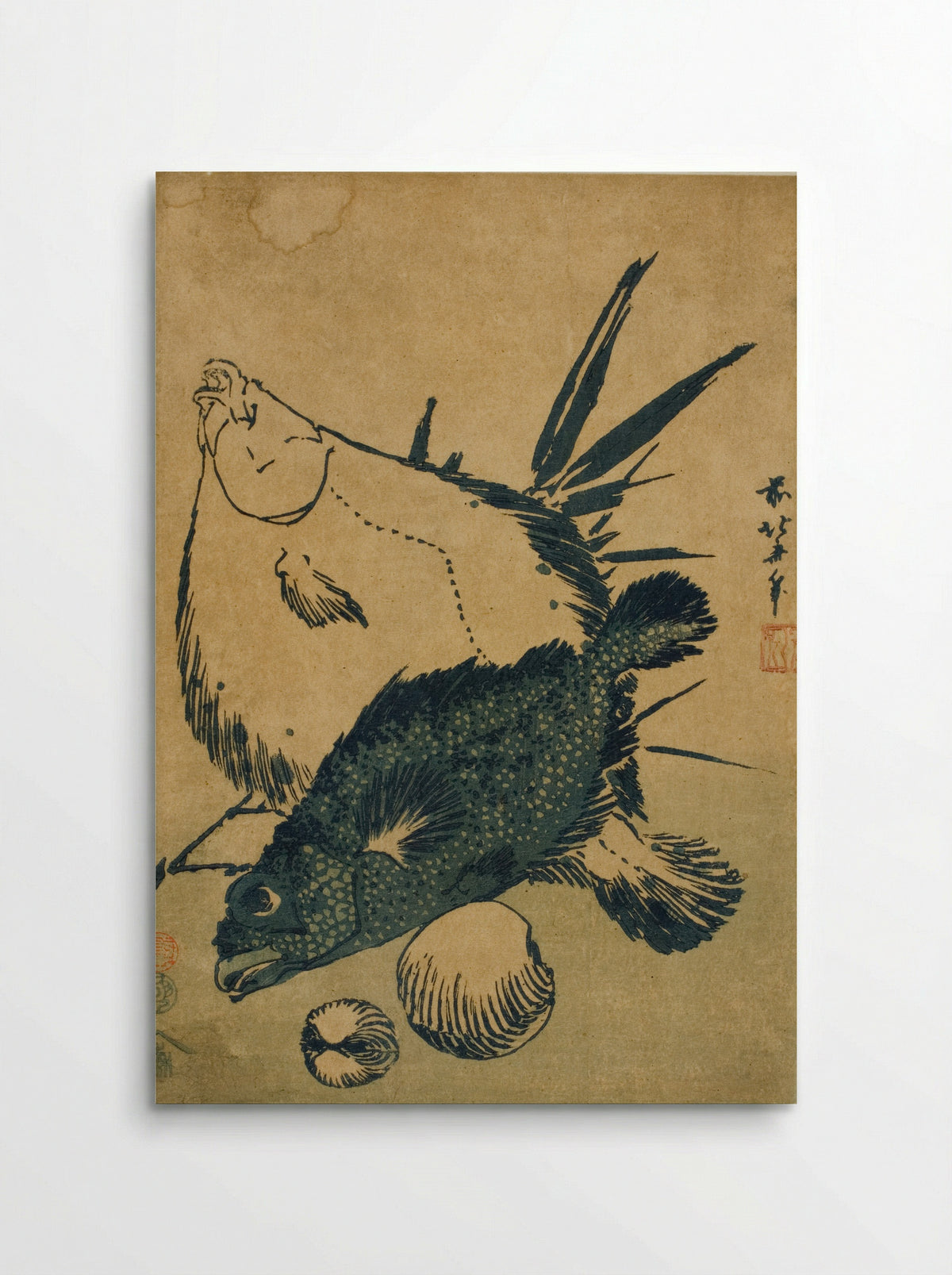 Flatfish, Scorpion Fish, and Shells - Katsushika Hokusai - Poster