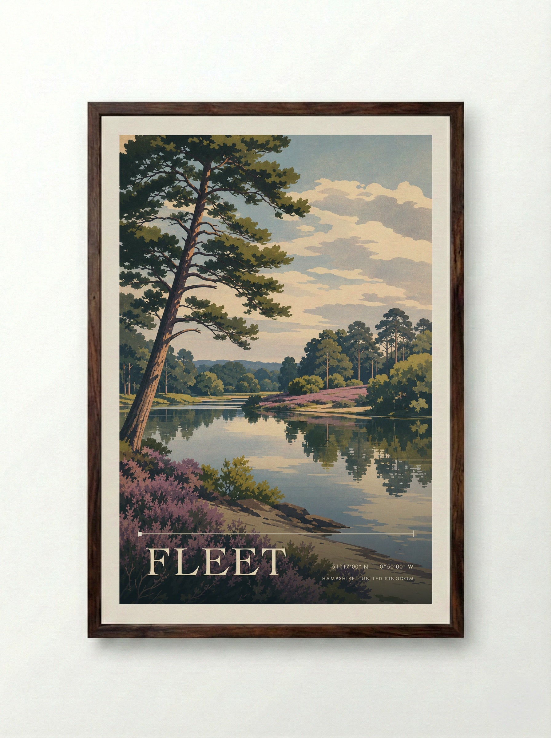 Fleet Hampshire United Kingdom Travel Poster - Framed Print Dark Wood