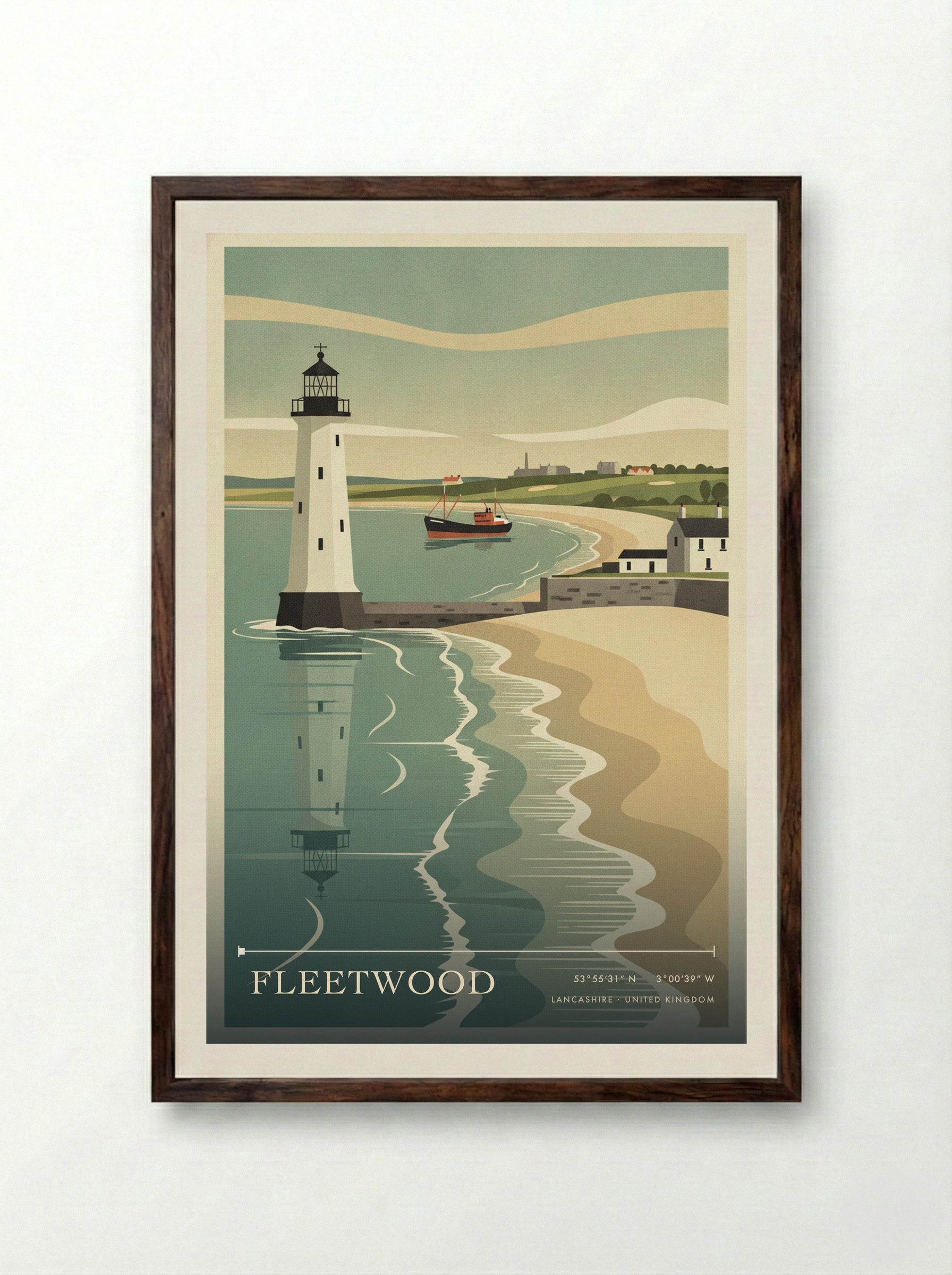 Fleetwood Lancashire United Kingdom Travel Poster - Framed Print Dark Wood