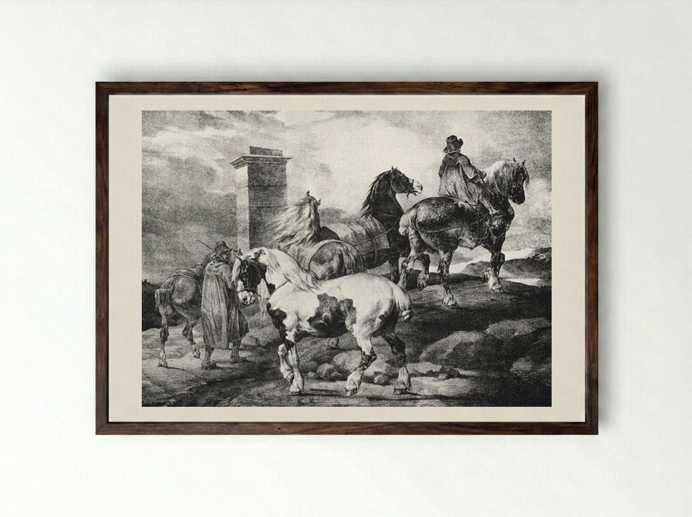 Flemish Horses - Théodore Géricault - Framed Print Dark Wood